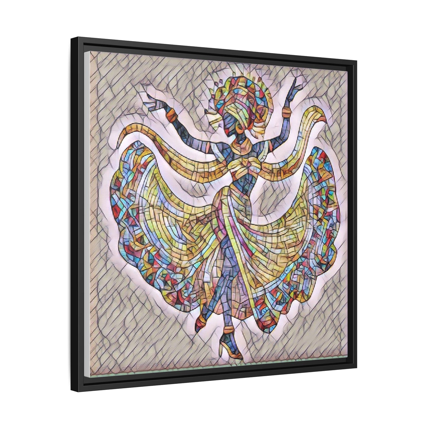 Colorful Mosaic Dancer Framed Canvas Art