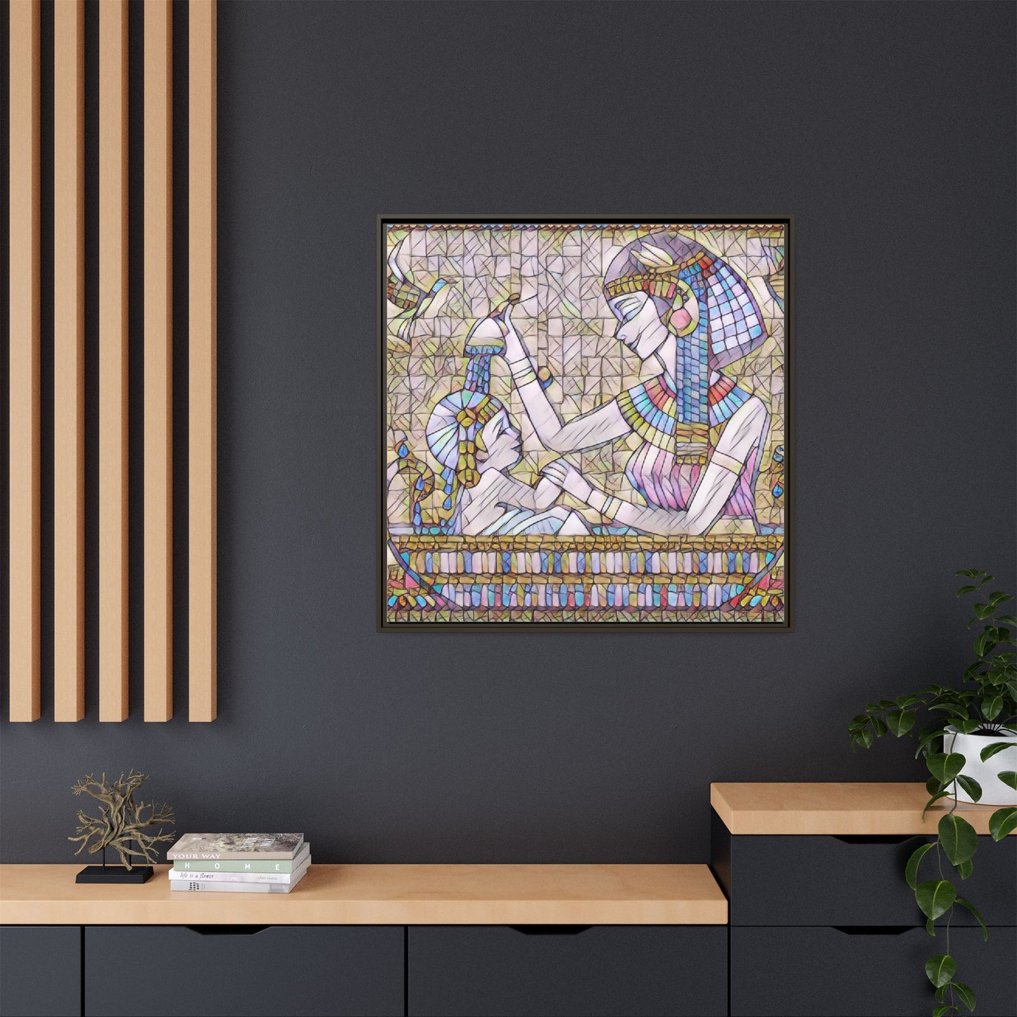 Egyptian Mosaic Mother & Child Framed Matte Canvas
