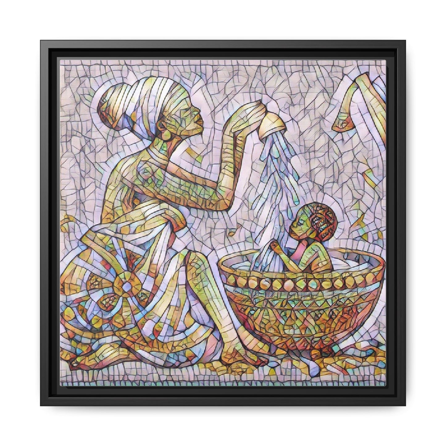 African Mother and Child Mosaic Matte Canvas (Framed)