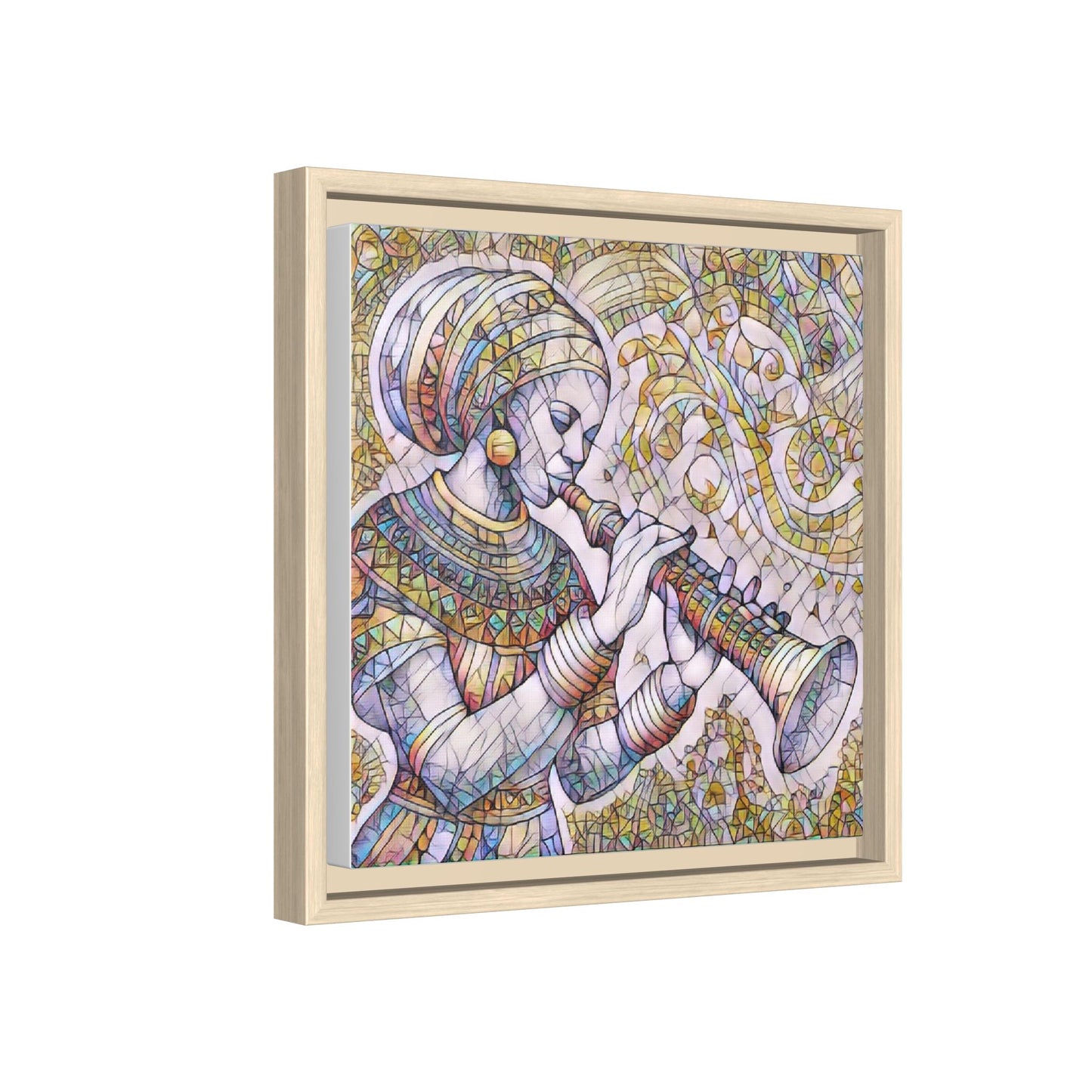 Egyptian Flutist Mosaic Matte Canvas Framed Art