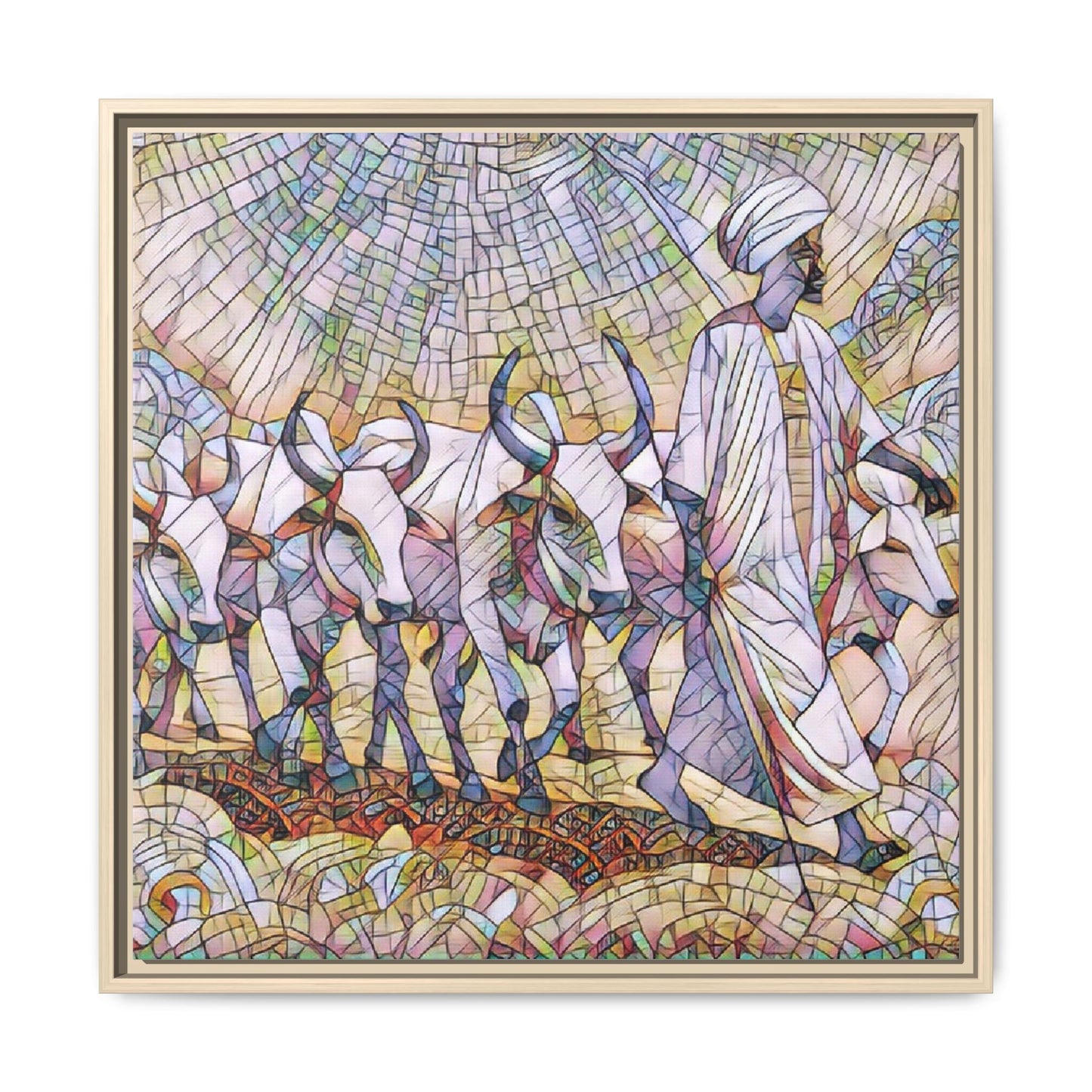 Framed Matte Canvas Art — African Herdsman Mosaic Print
