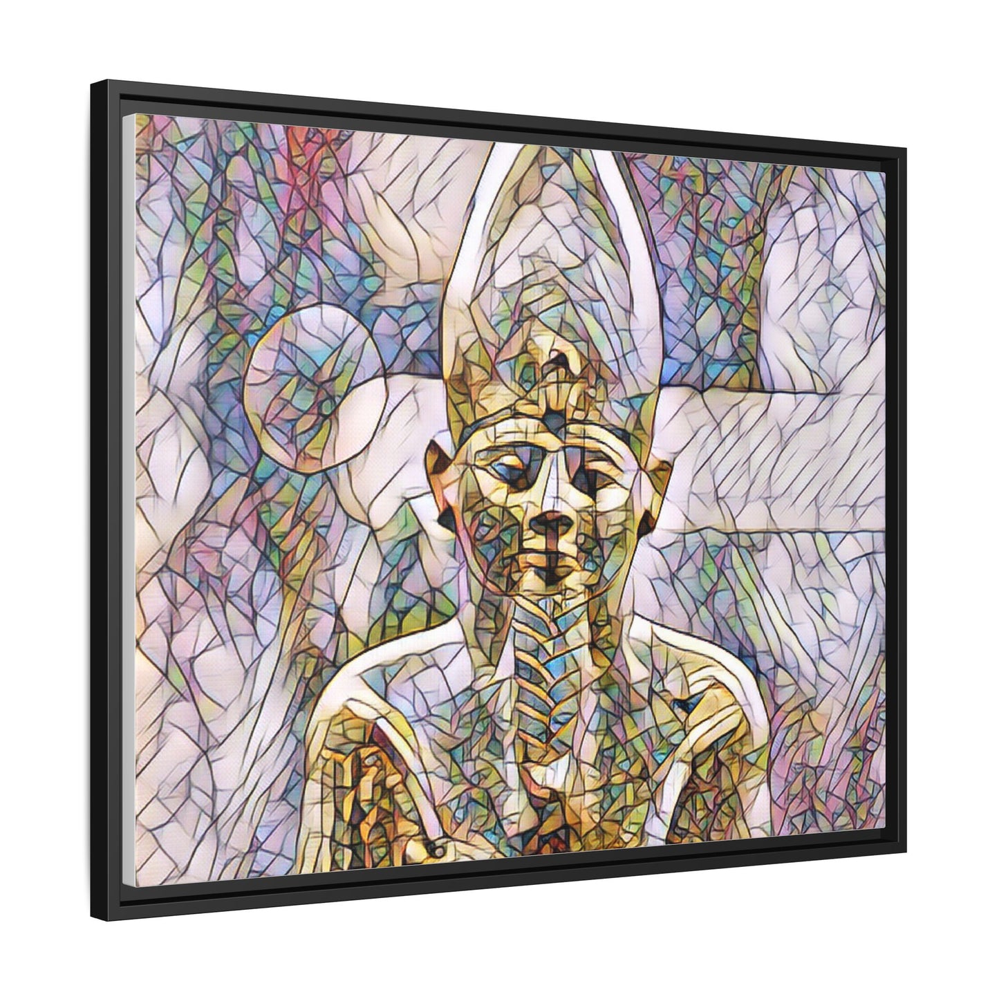 Egyptian Pharaoh Stained-Glass Style Matte Canvas Print, Framed