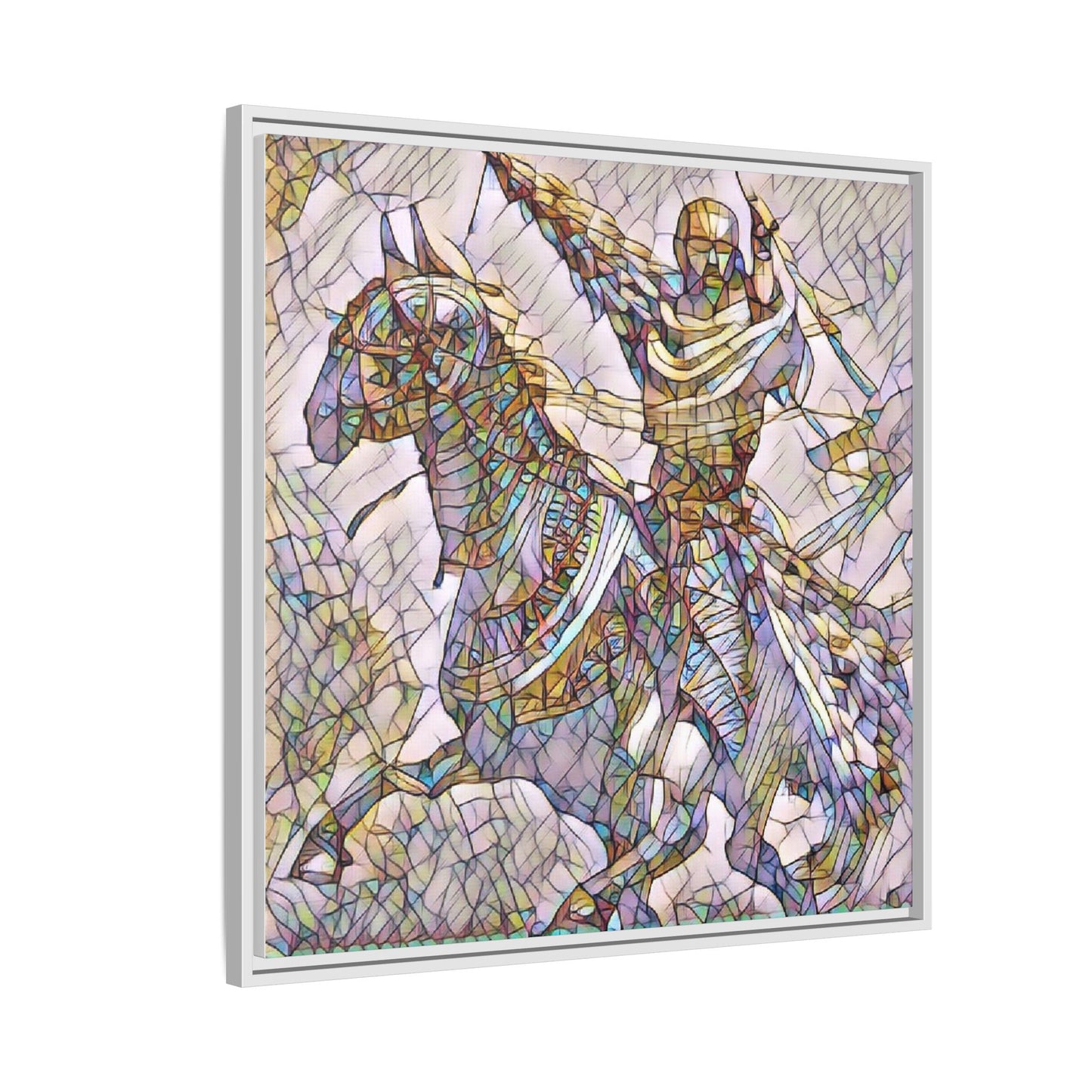 Framed Matte Canvas Print — Stained Glass Knight on Horse Artwork