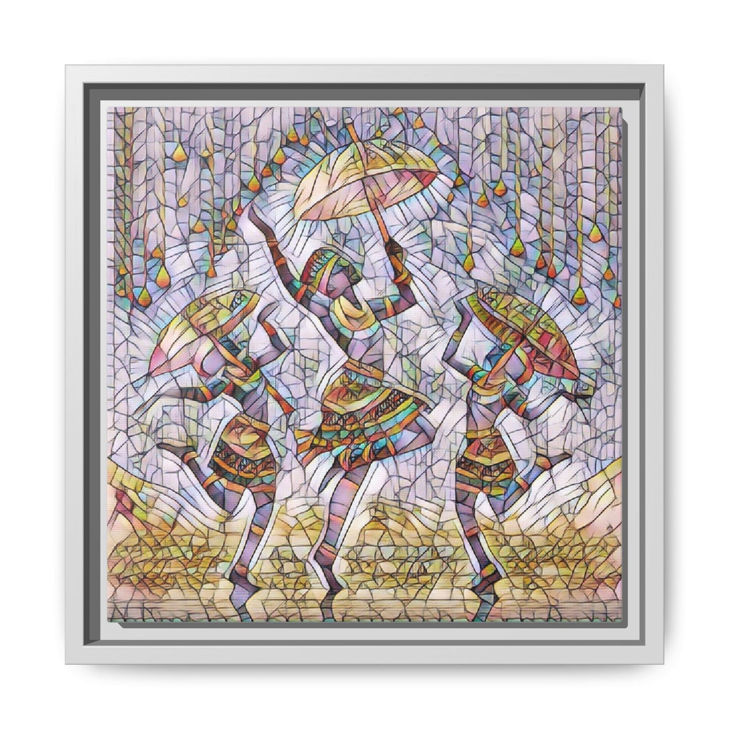 Colorful African Dance Framed Canvas Art — Umbrella Dancers Wall Decor