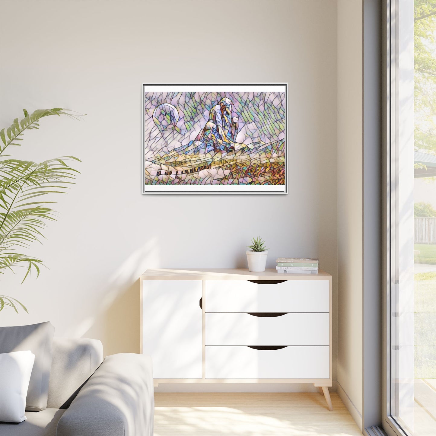 Stained-Glass Surfing Canvas Print — Framed Matte Wall Art