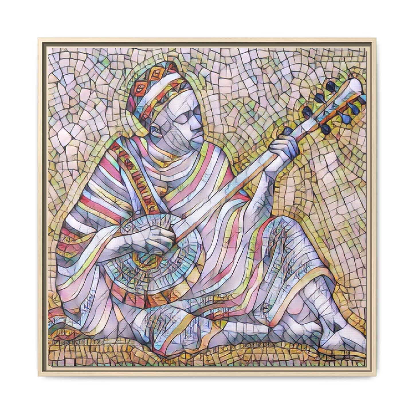 Framed Mosaic Musician Canvas – Colorful Bohemian Wall Art