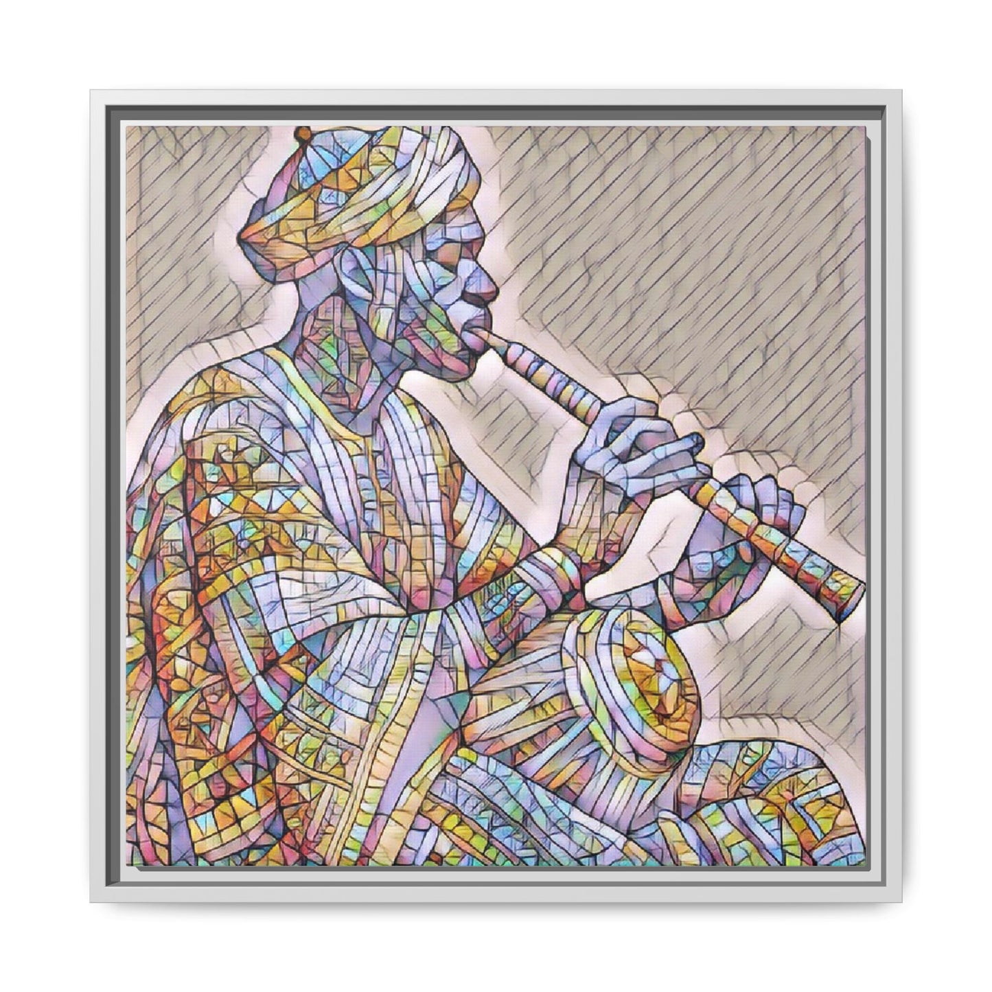 Framed Canvas Art — Colorful Middle Eastern Flute Player Print