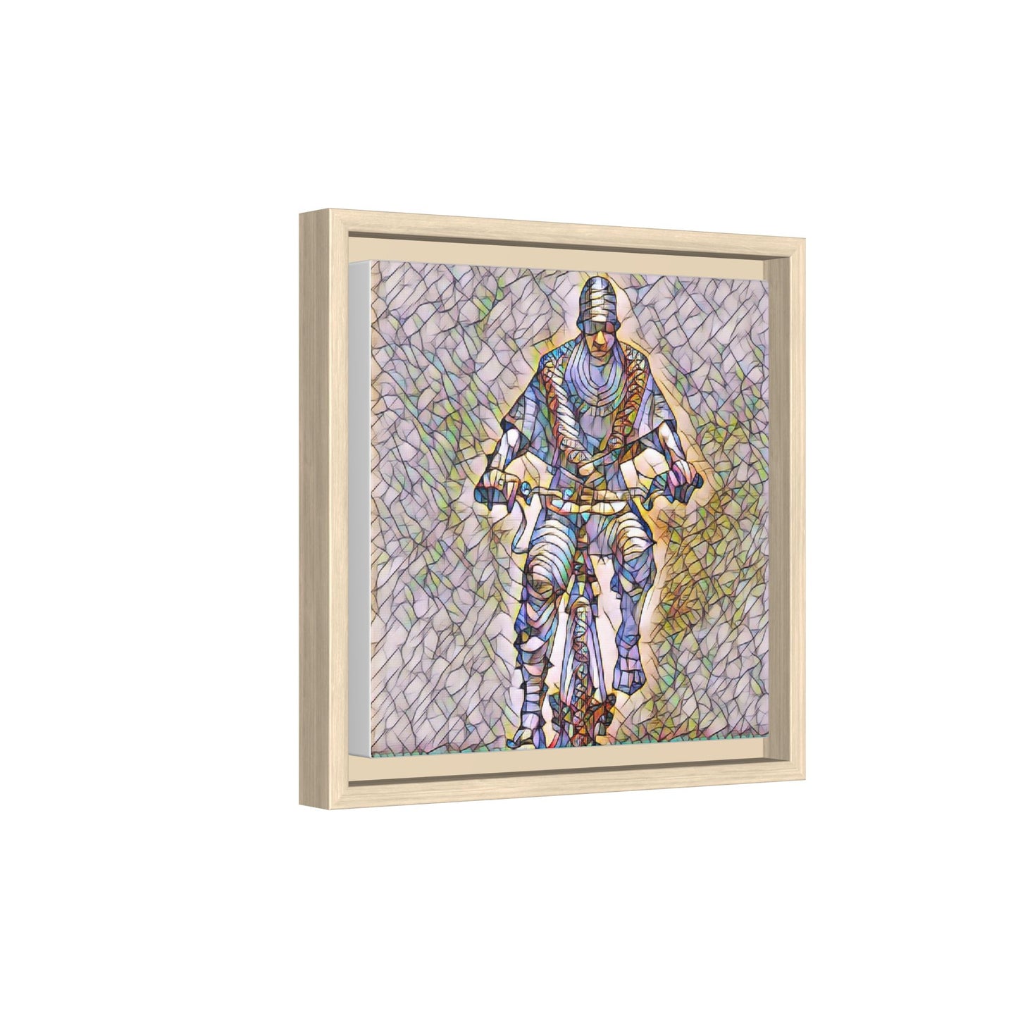 Framed Matte Canvas Art - Stylized Cyclist Illustration