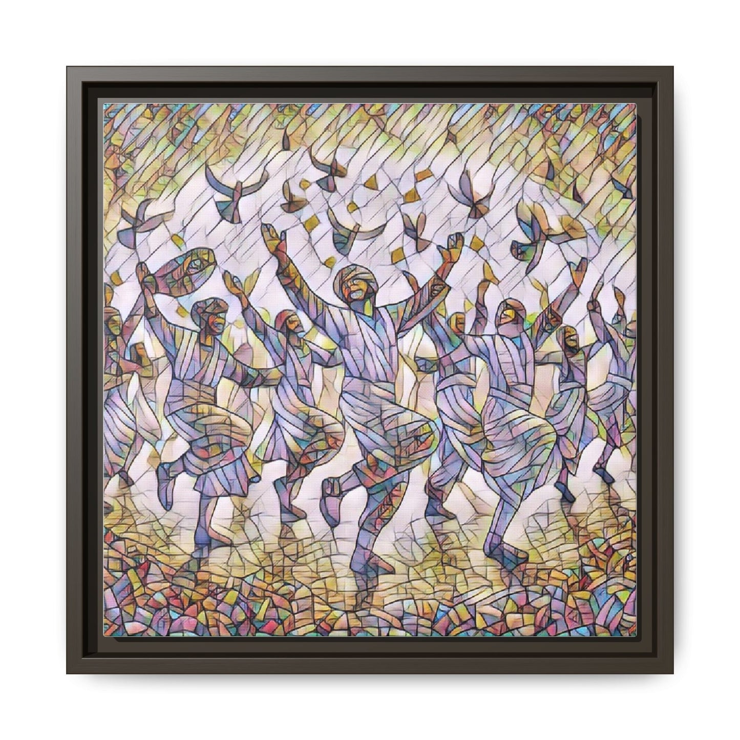 Framed Canvas Art - Joyful Dancers with Doves (Multicolor)
