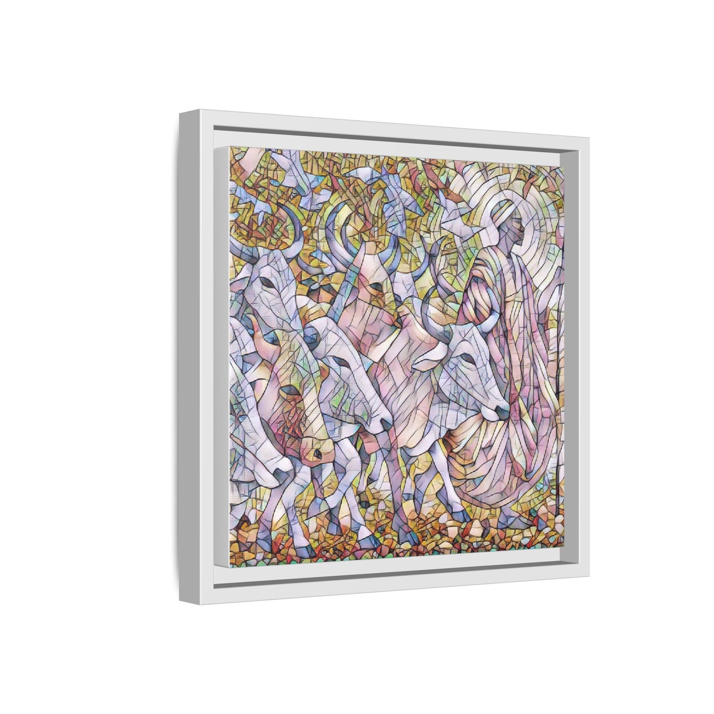 Framed Matte Canvas Art — Stained-Glass Style Cattle Herd