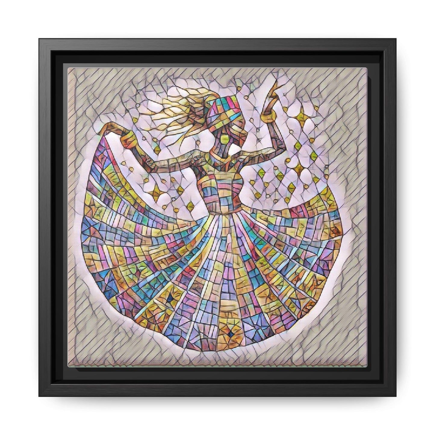 Colorful Mosaic Dance Framed Canvas Art