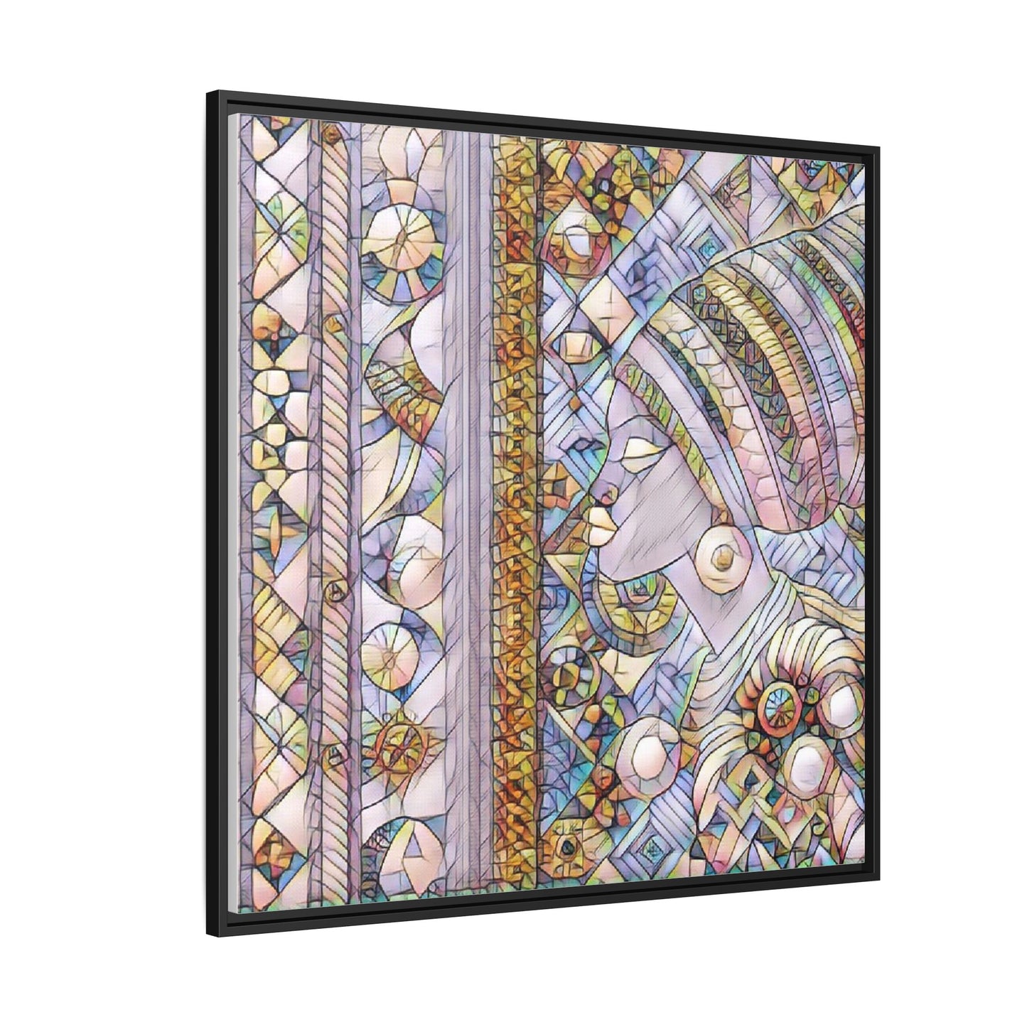 Afrocentric Stained-Glass Portrait Matte Framed Canvas