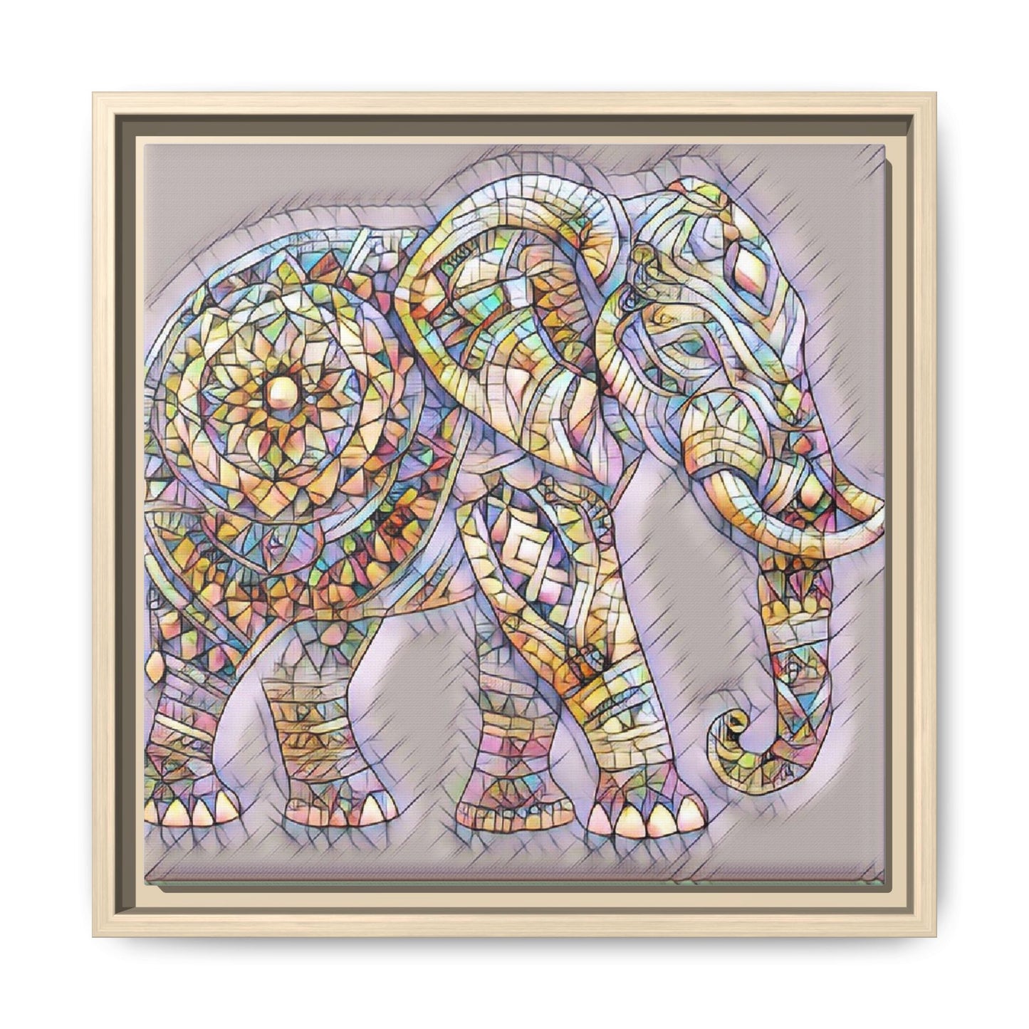 Colorful Mosaic Elephant Framed Canvas Print