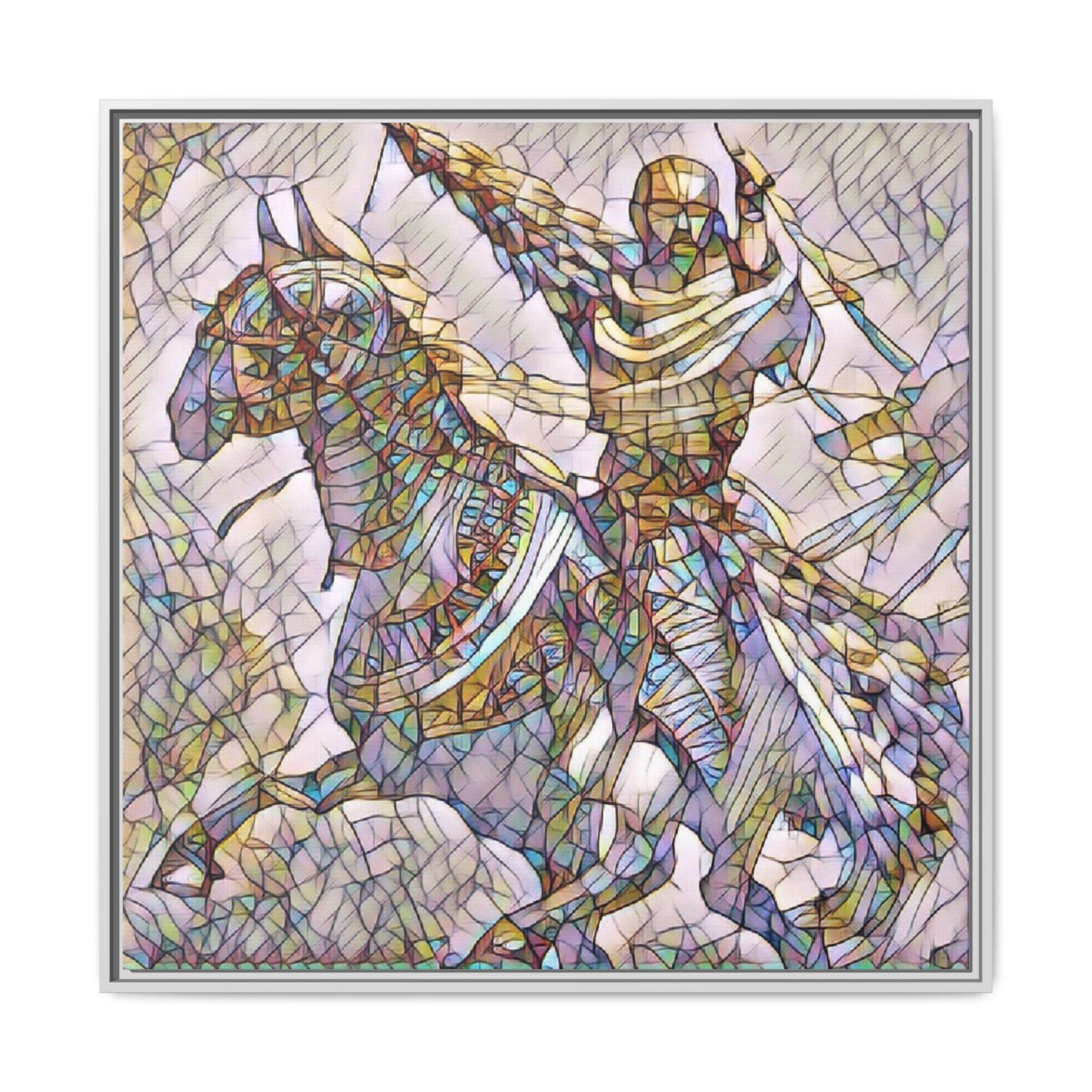 Framed Matte Canvas Print — Stained Glass Knight on Horse Artwork