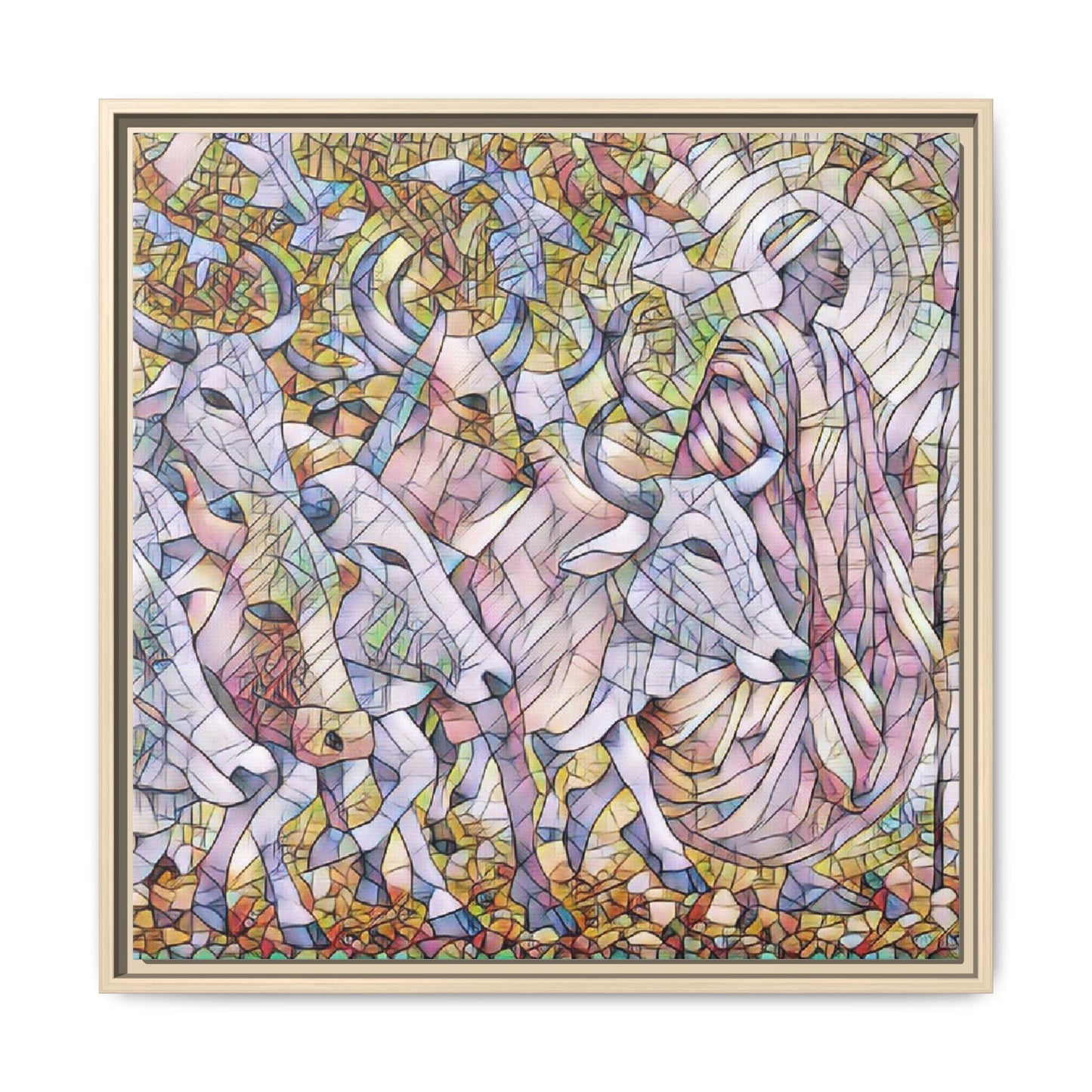 Framed Matte Canvas Art — Stained-Glass Style Cattle Herd