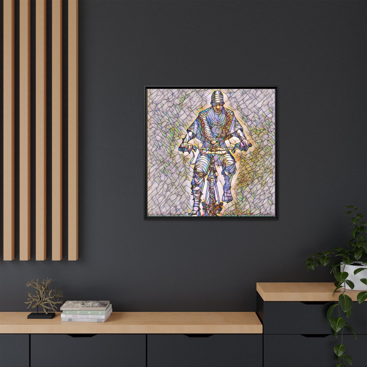 Framed Matte Canvas Art - Stylized Cyclist Illustration