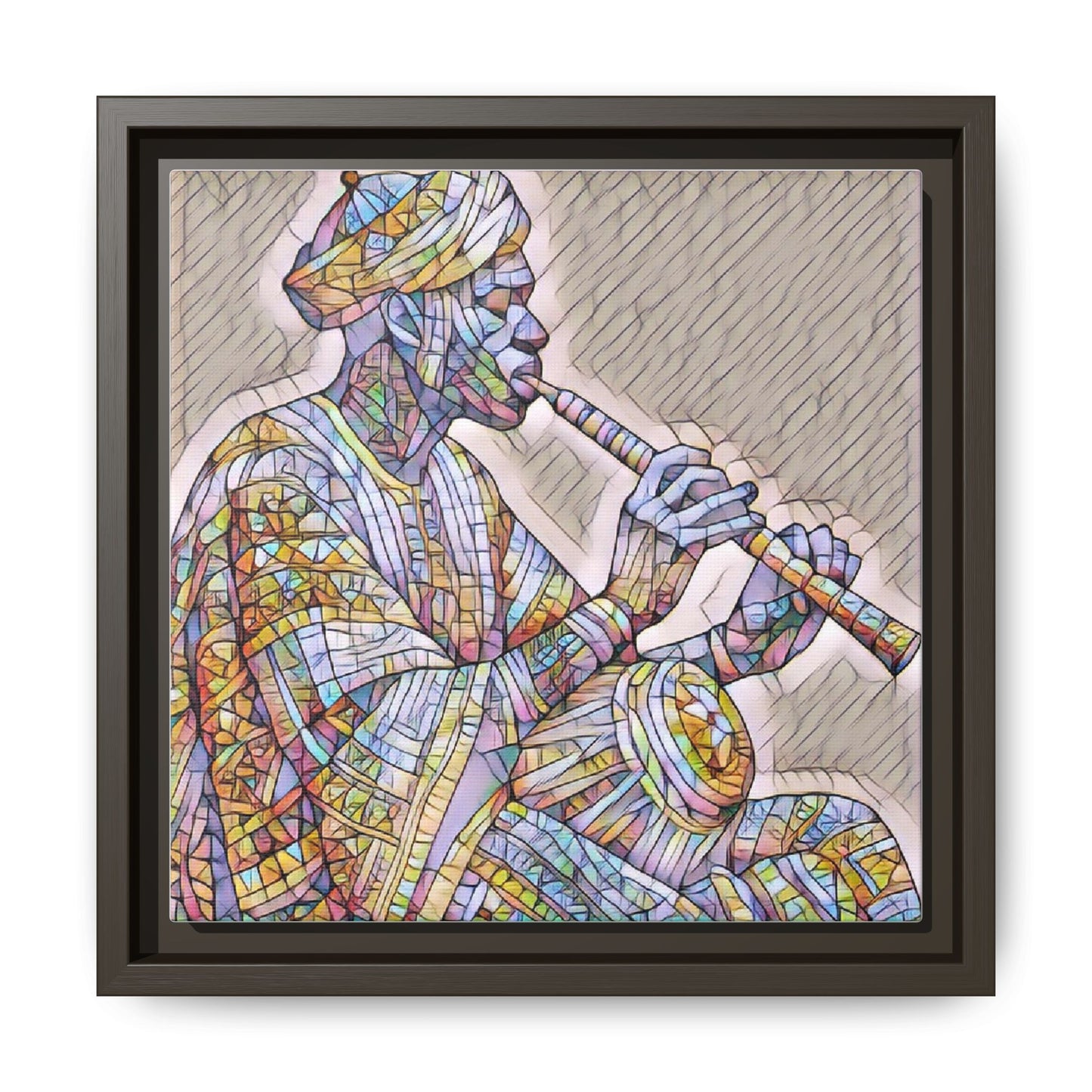 Framed Canvas Art — Colorful Middle Eastern Flute Player Print