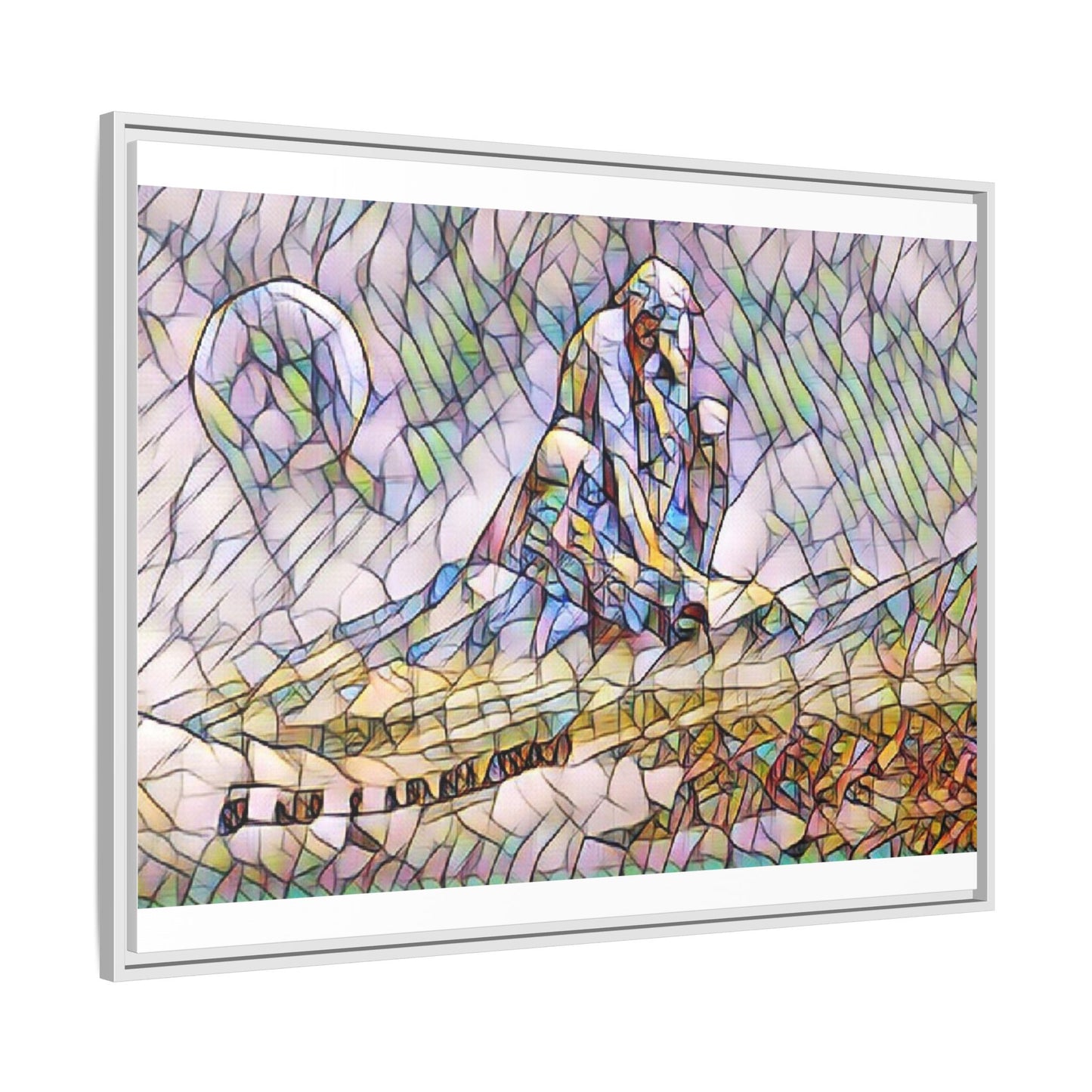 Stained-Glass Surfing Canvas Print — Framed Matte Wall Art