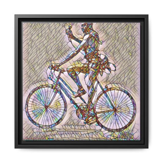 Stained-Glass Cyclist Matte Framed Canvas Wall Art