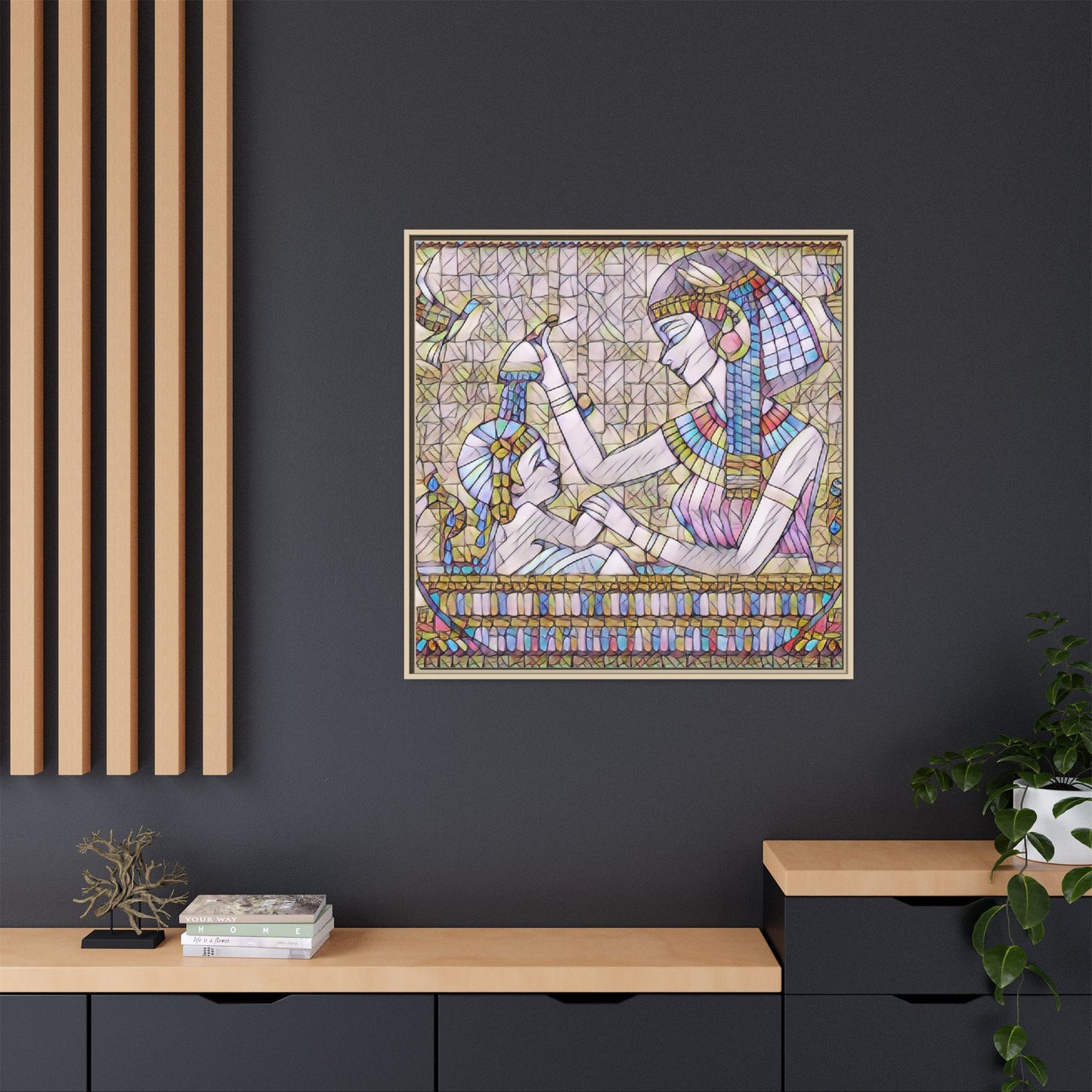 Egyptian Mosaic Mother & Child Framed Matte Canvas
