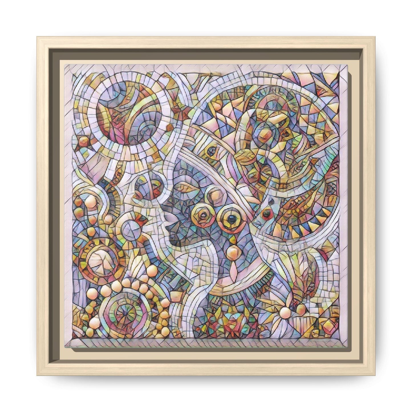 Abstract Mosaic Framed Canvas Art — Multicolor Geometric Wall Decor