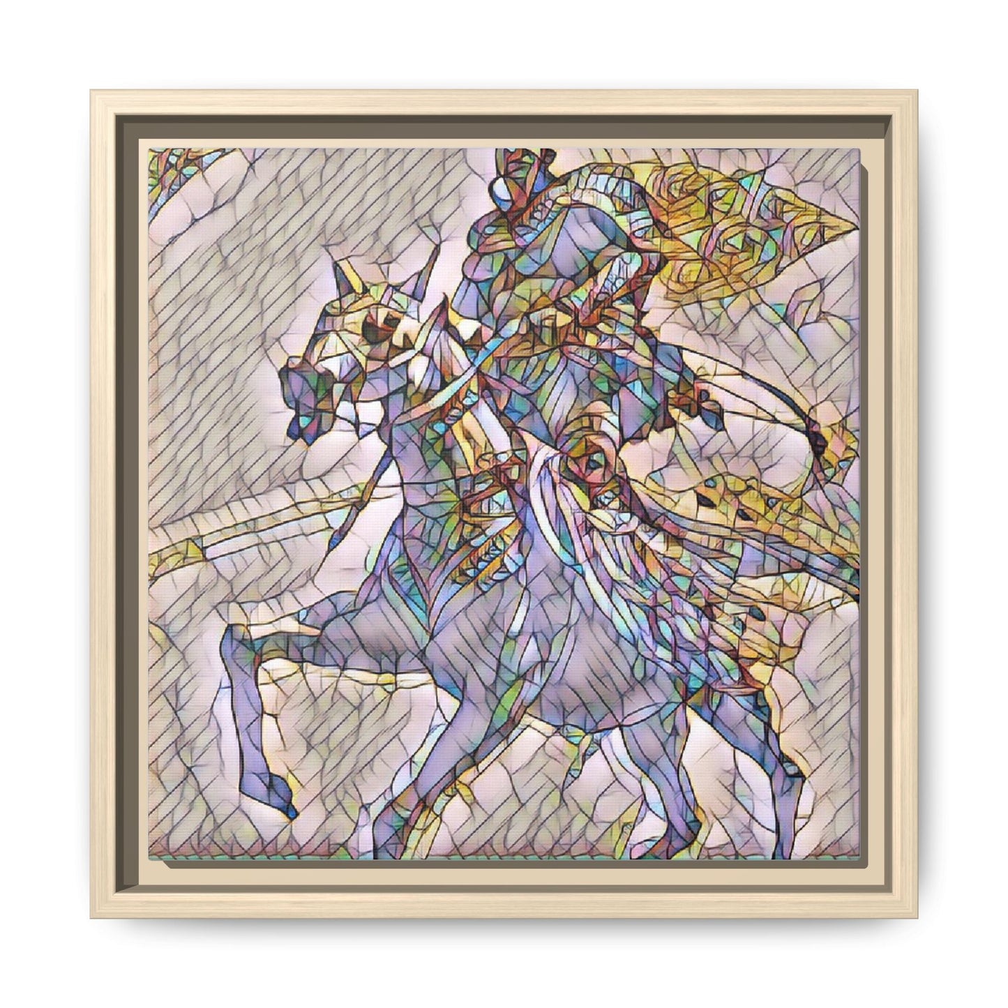 Framed Matte Canvas Art — Stained Glass Knight on Horse Fantasy Wall Decor
