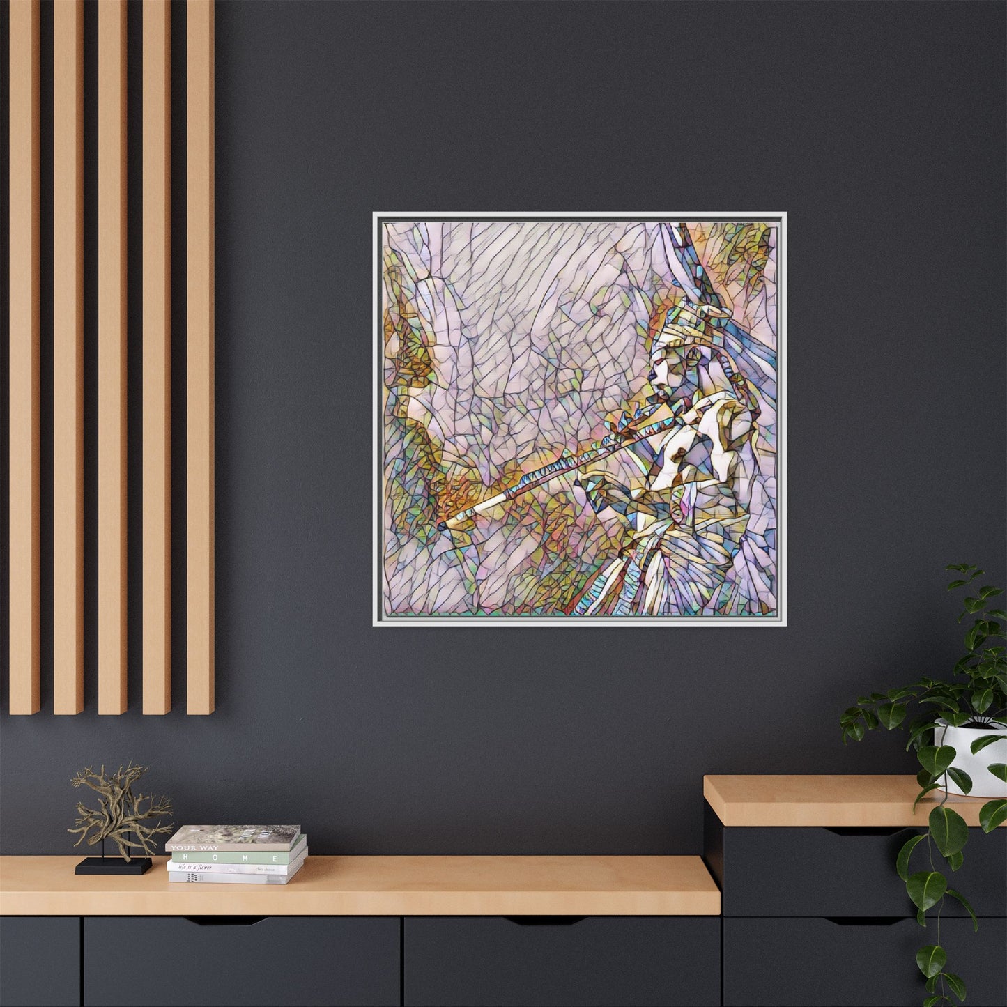 Abstract Tribal Flutist Matte Canvas Framed Wall Art