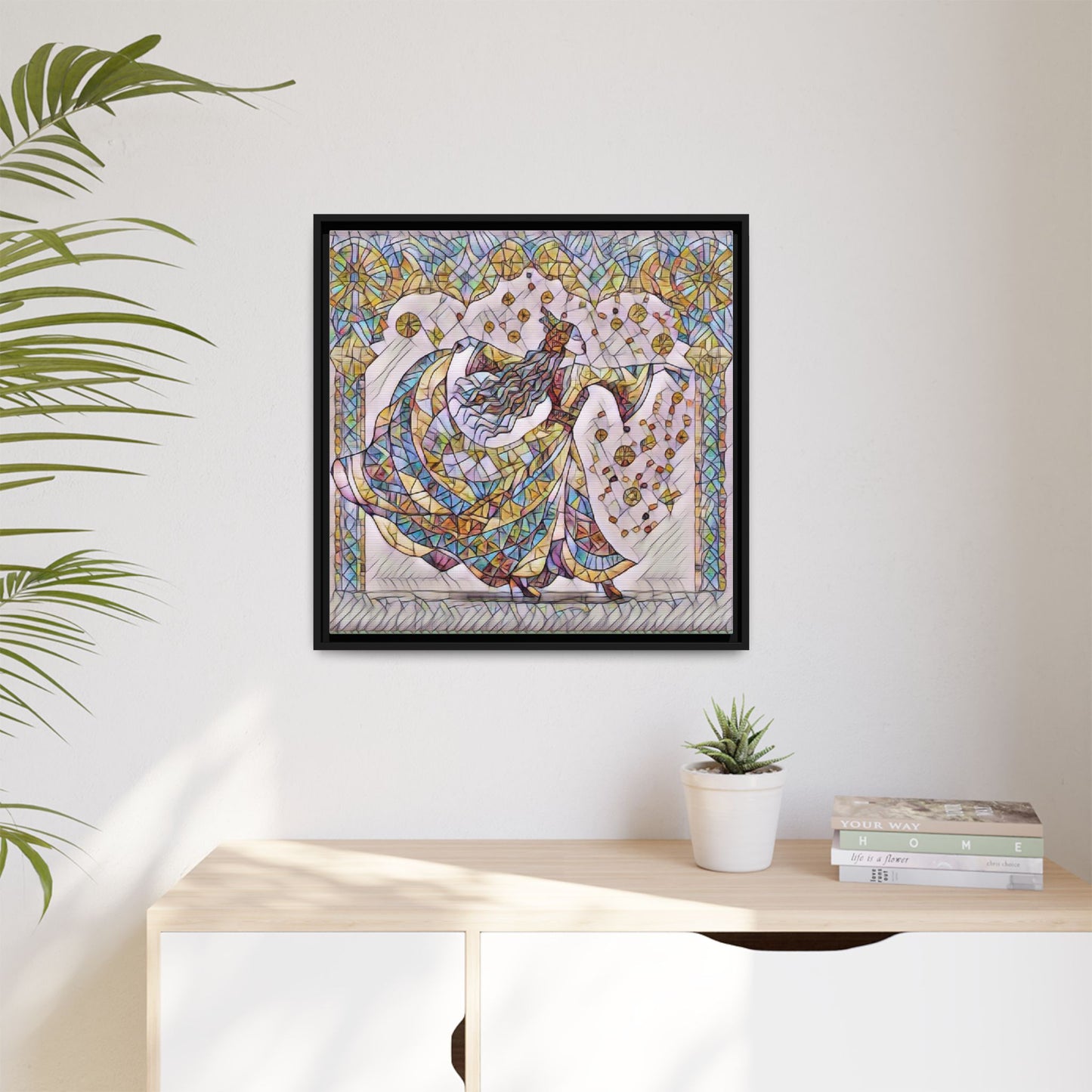 Stained Glass Dancing Dervish Framed Canvas Art