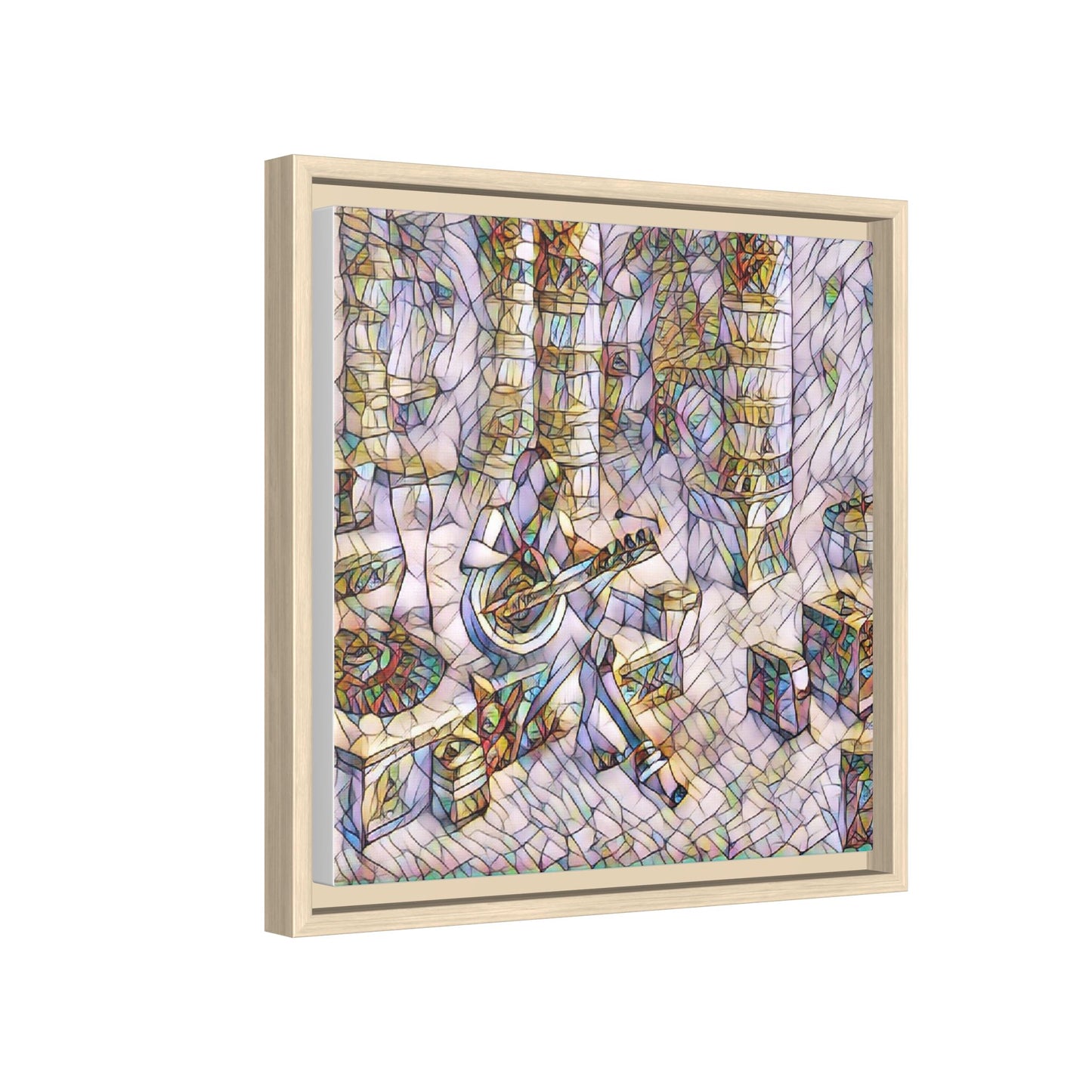 Framed Matte Canvas Art - Abstract Guitarist in Colorful Mosaic