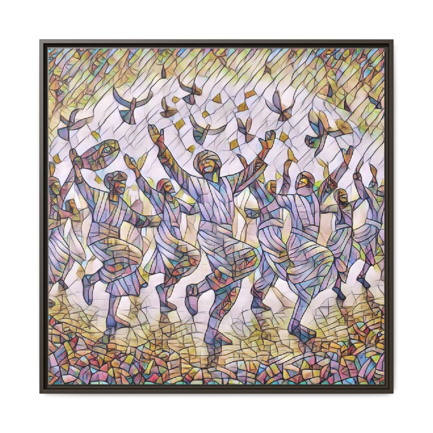 Framed Canvas Art - Joyful Dancers with Doves (Multicolor)