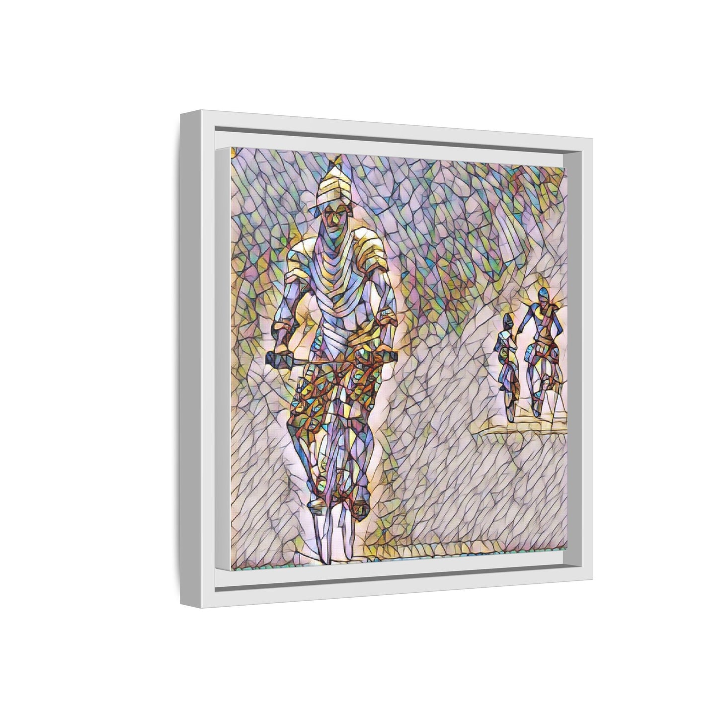 Cyclists Mosaic Matte Canvas Framed Wall Art