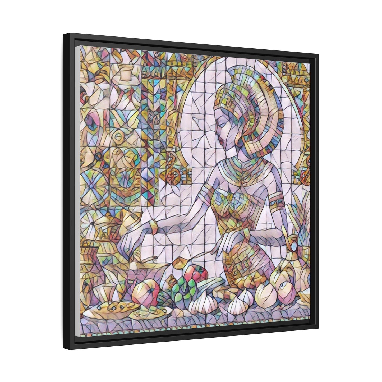 Egyptian Goddess Stained Glass Style Framed Canvas Art