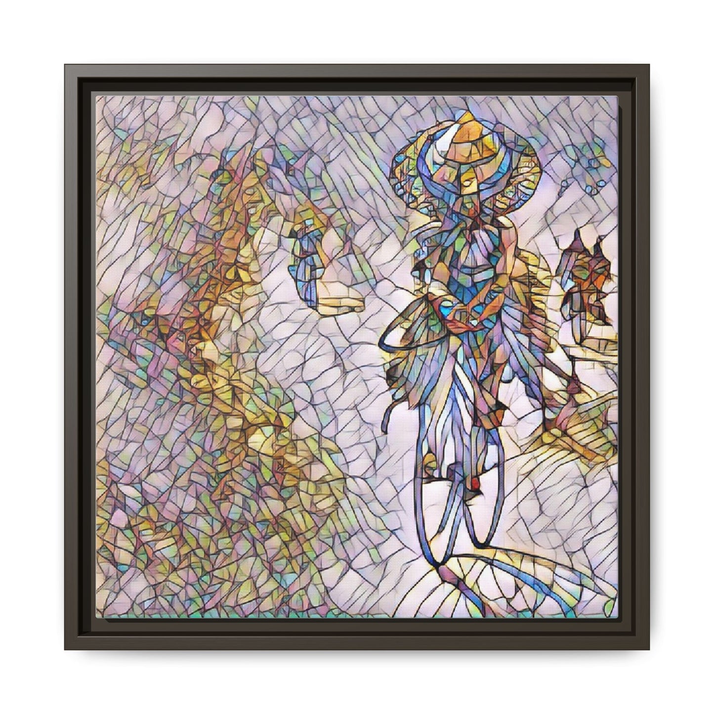 Abstract Cyclist Stained-Glass Art Print — Framed Matte Canvas
