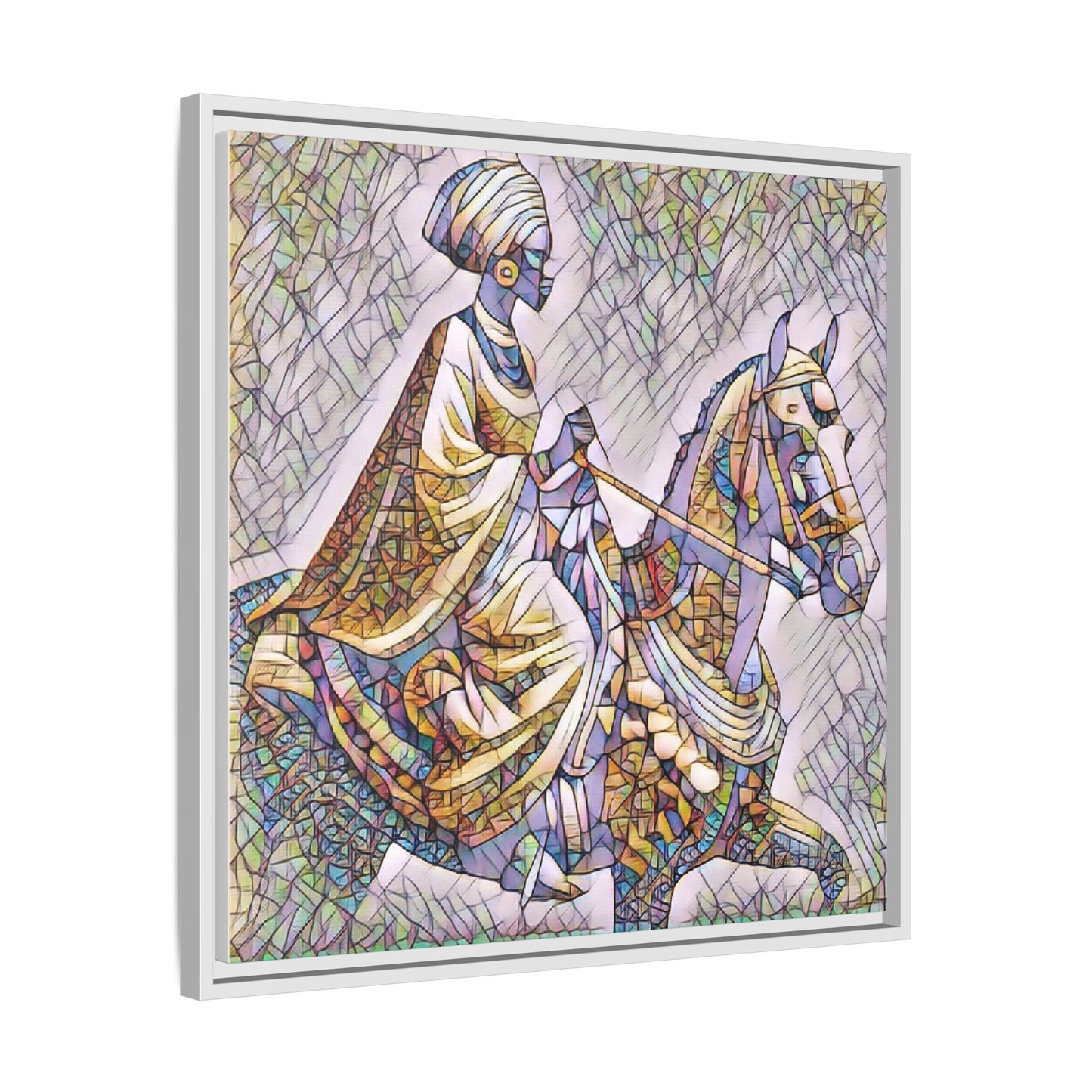Mosaic Rider Framed Canvas Art — African Horsewoman Wall Decor