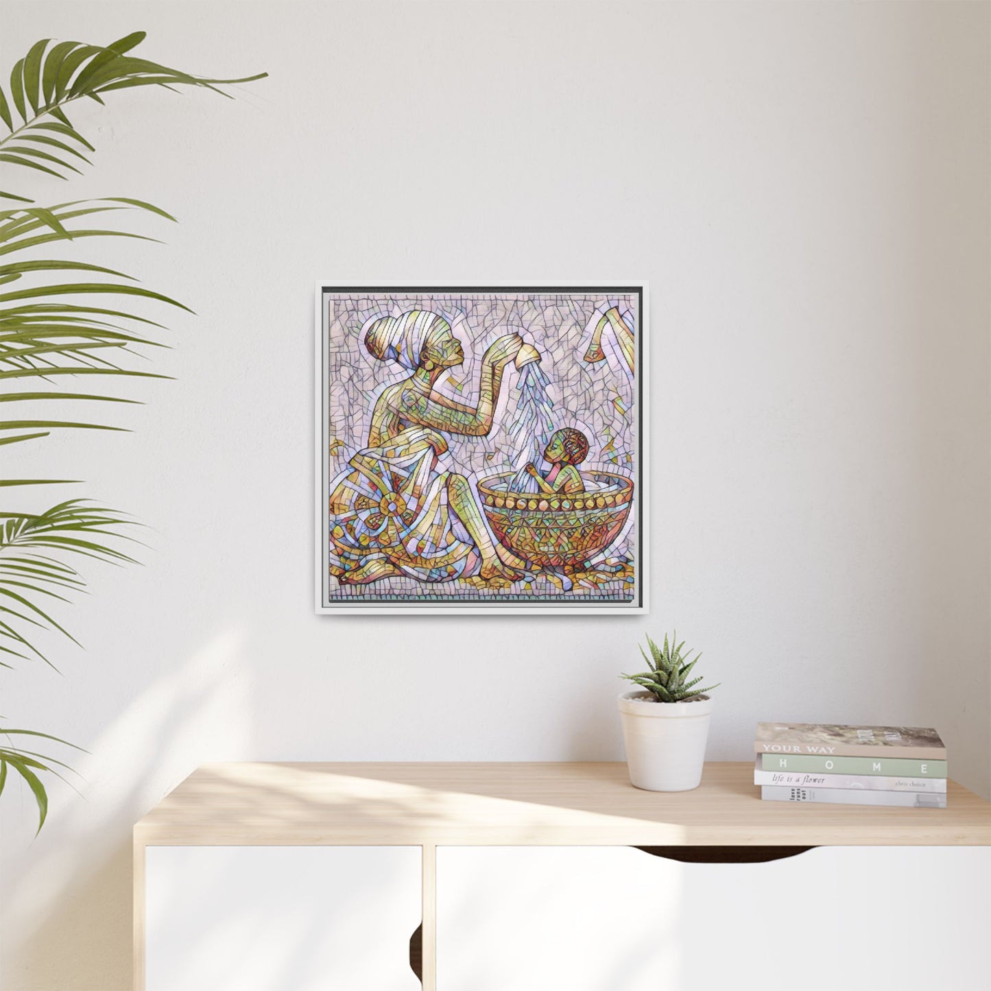 African Mother and Child Mosaic Matte Canvas (Framed)