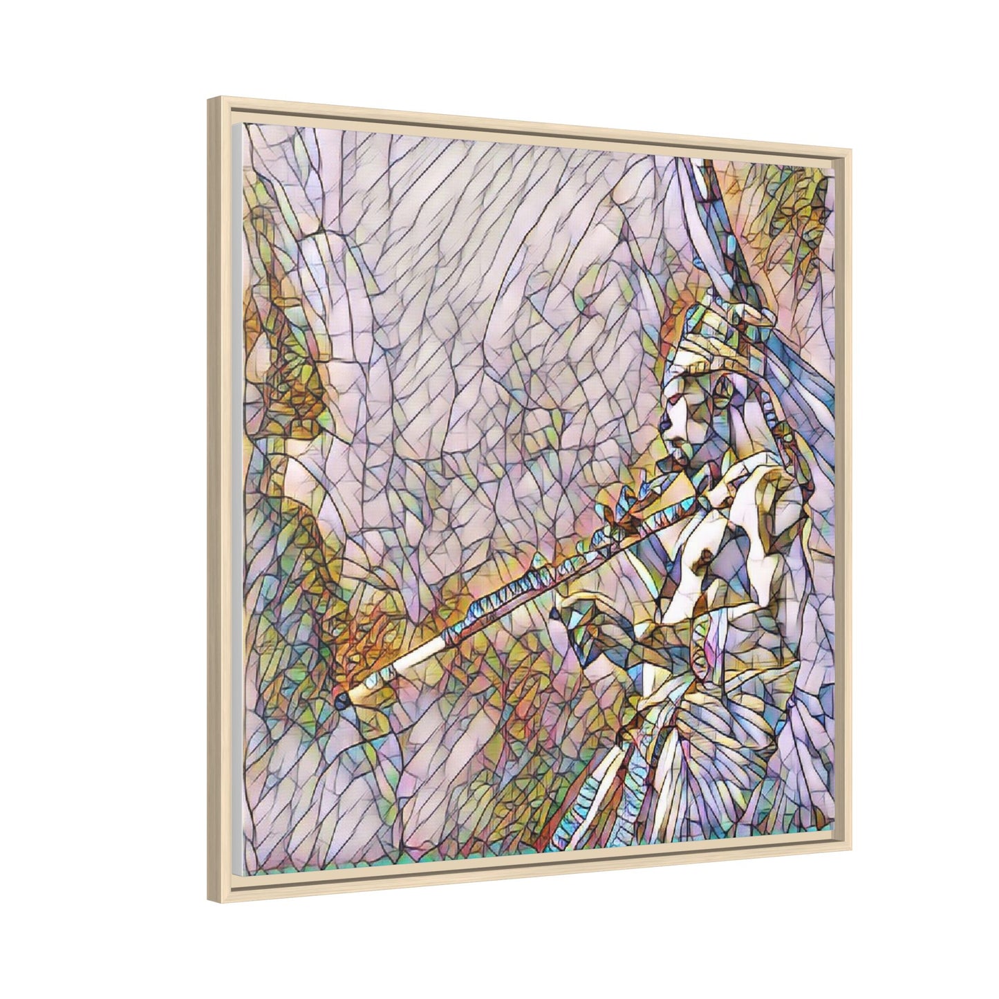 Abstract Tribal Flutist Matte Canvas Framed Wall Art