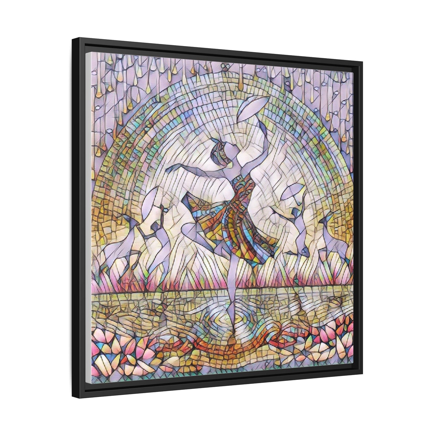 Stained Glass Ballerina Framed Canvas Art — Dancer Mosaic Wall Decor