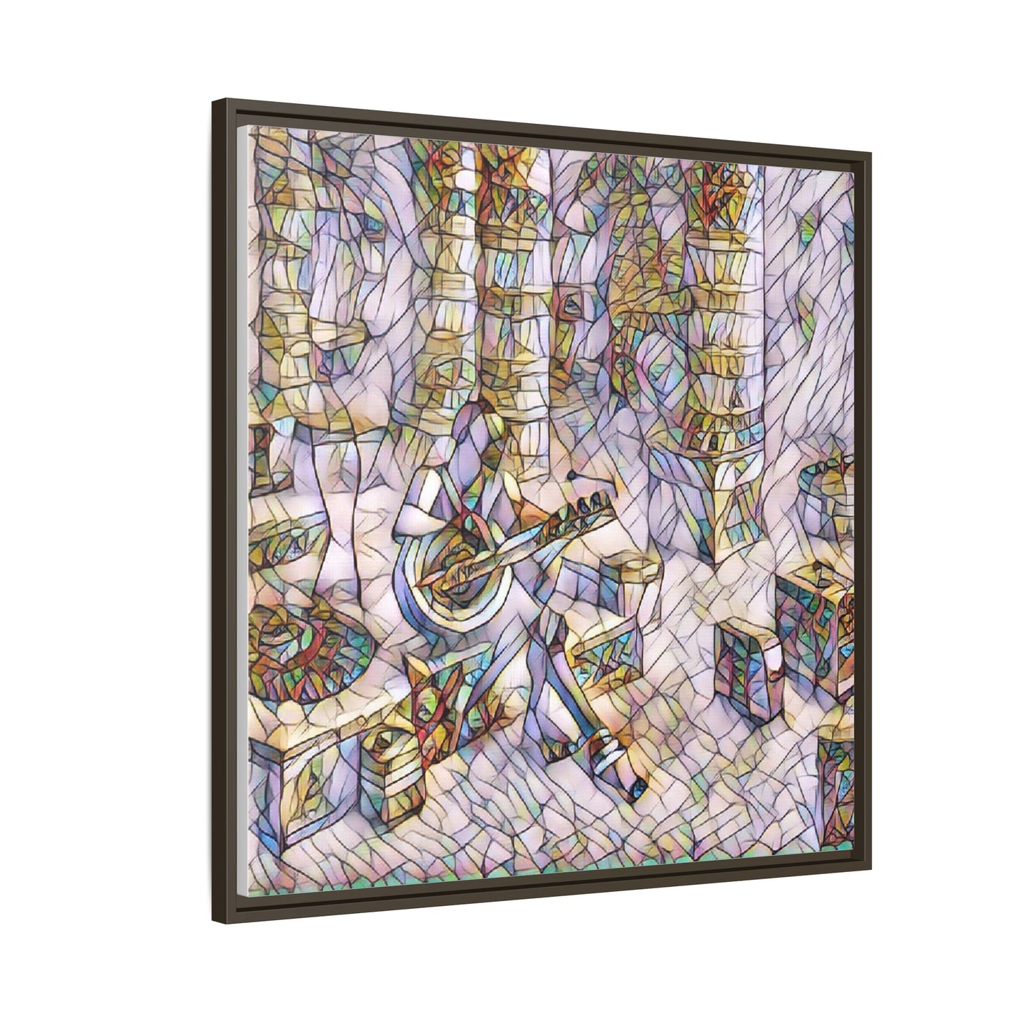 Framed Matte Canvas Art - Abstract Guitarist in Colorful Mosaic