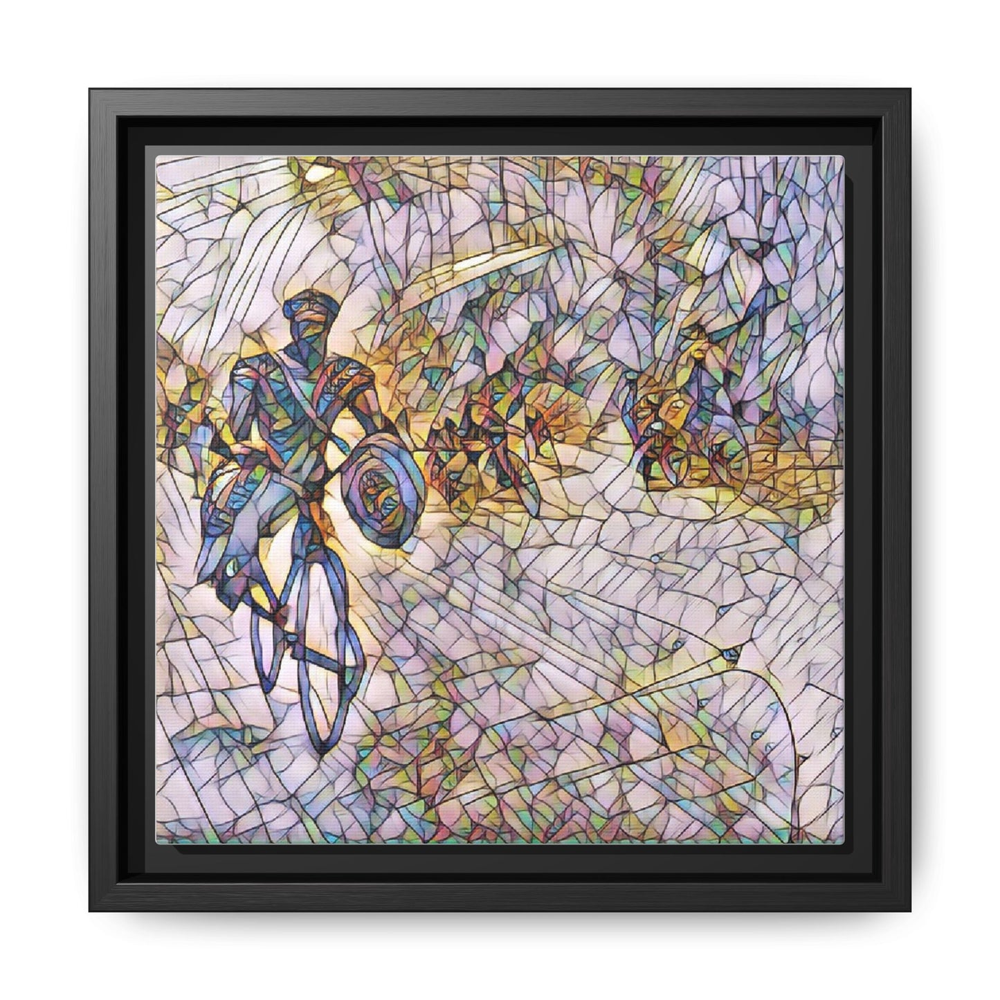 Cyclist Mosaic Matte Canvas Framed Wall Art — Colorful Biking Scene