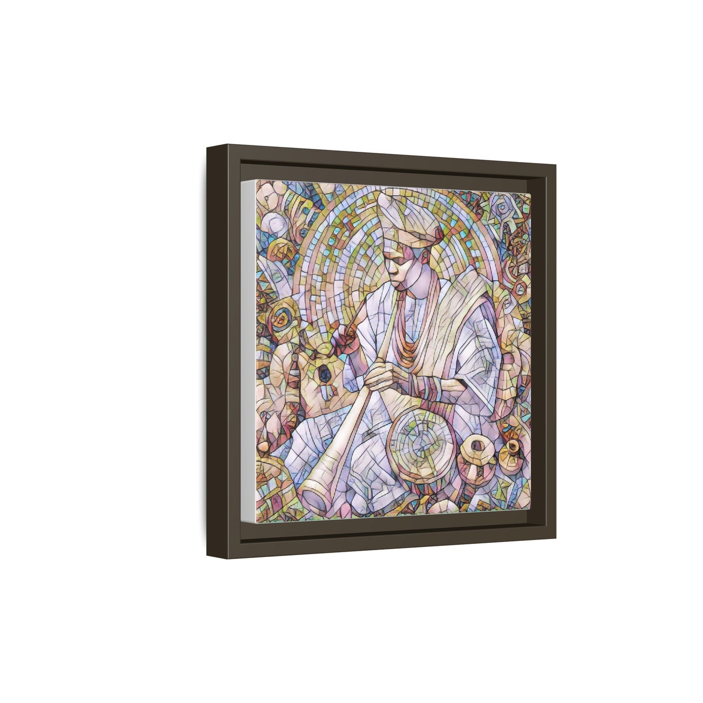 Framed Matte Canvas Print — African Drummer Mosaic Art