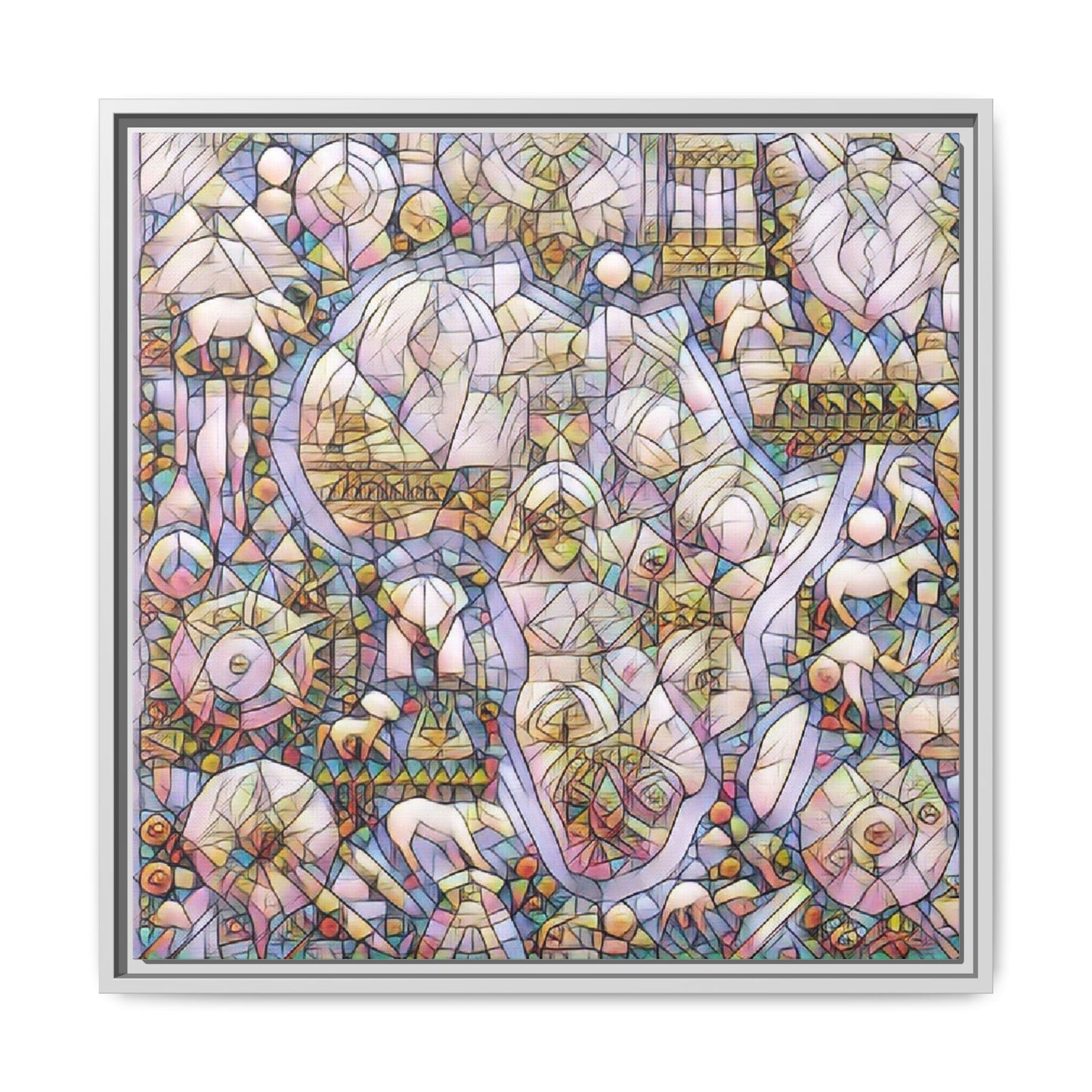 Abstract Stained-Glass Style Framed Canvas Print