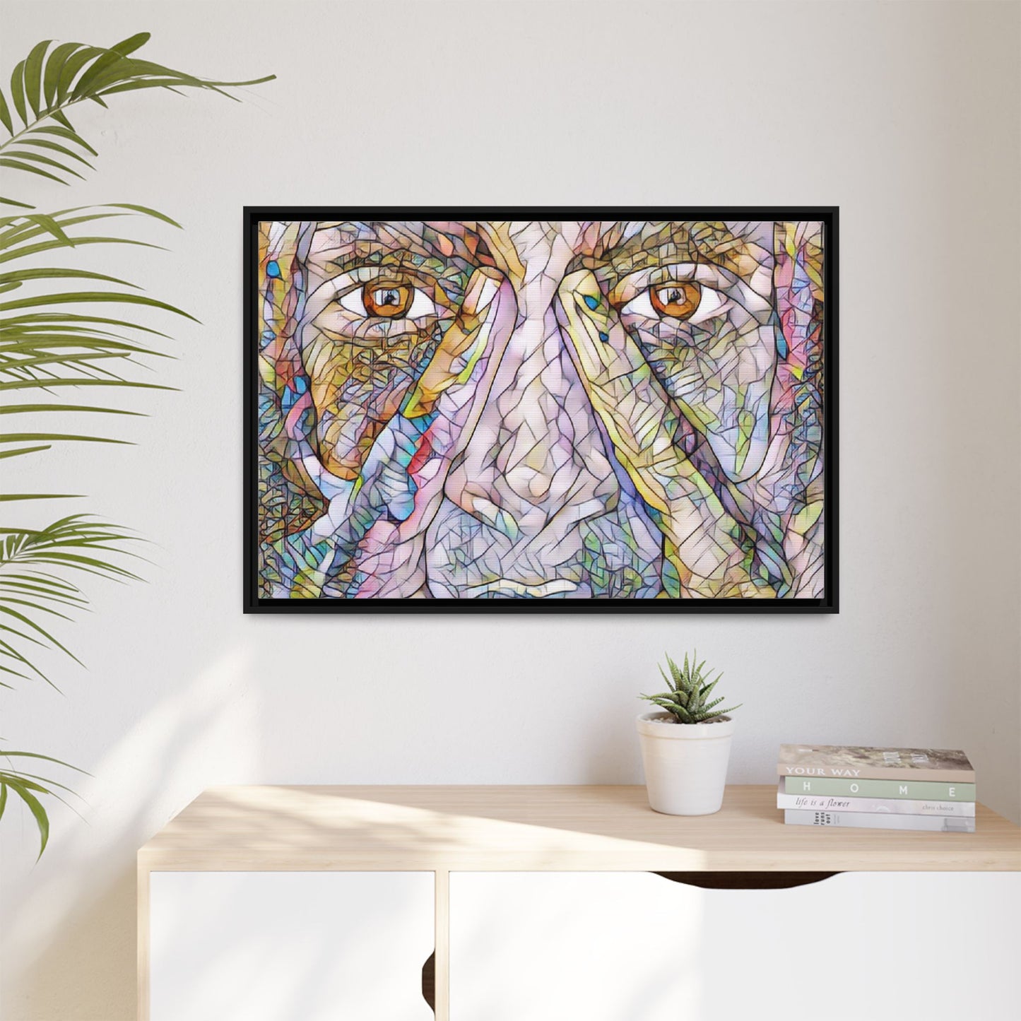 Abstract Stained-Glass Face Matte Canvas Framed Wall Art