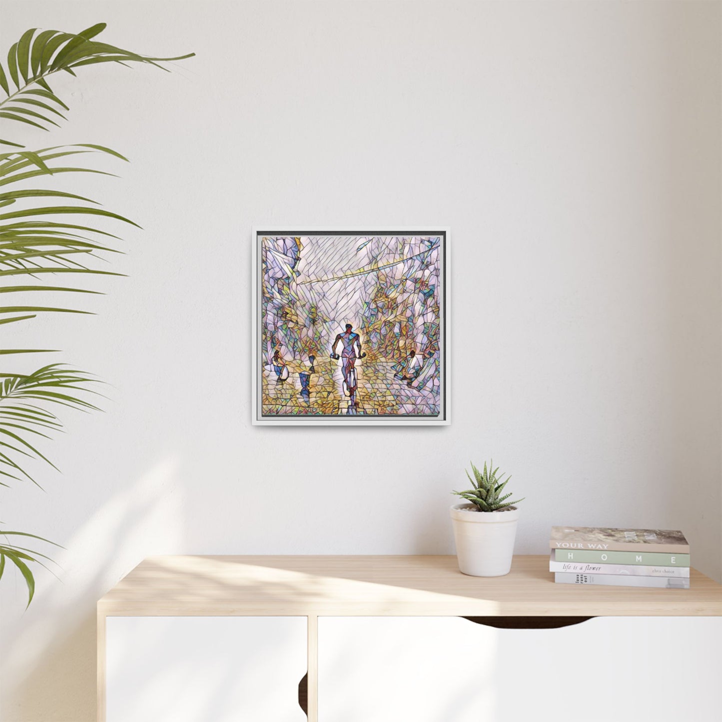 Cyclist Stained-Glass Matte Canvas Framed Wall Art