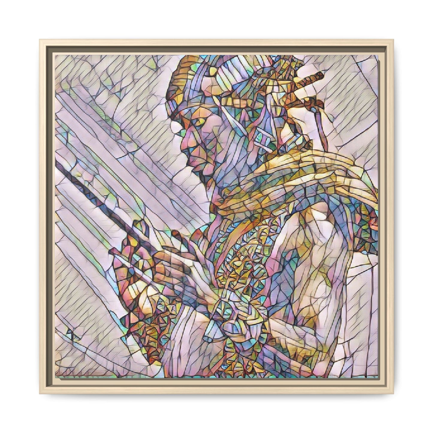 Framed Canvas Art - Colorful Tribal Warrior Portrait (Matte)