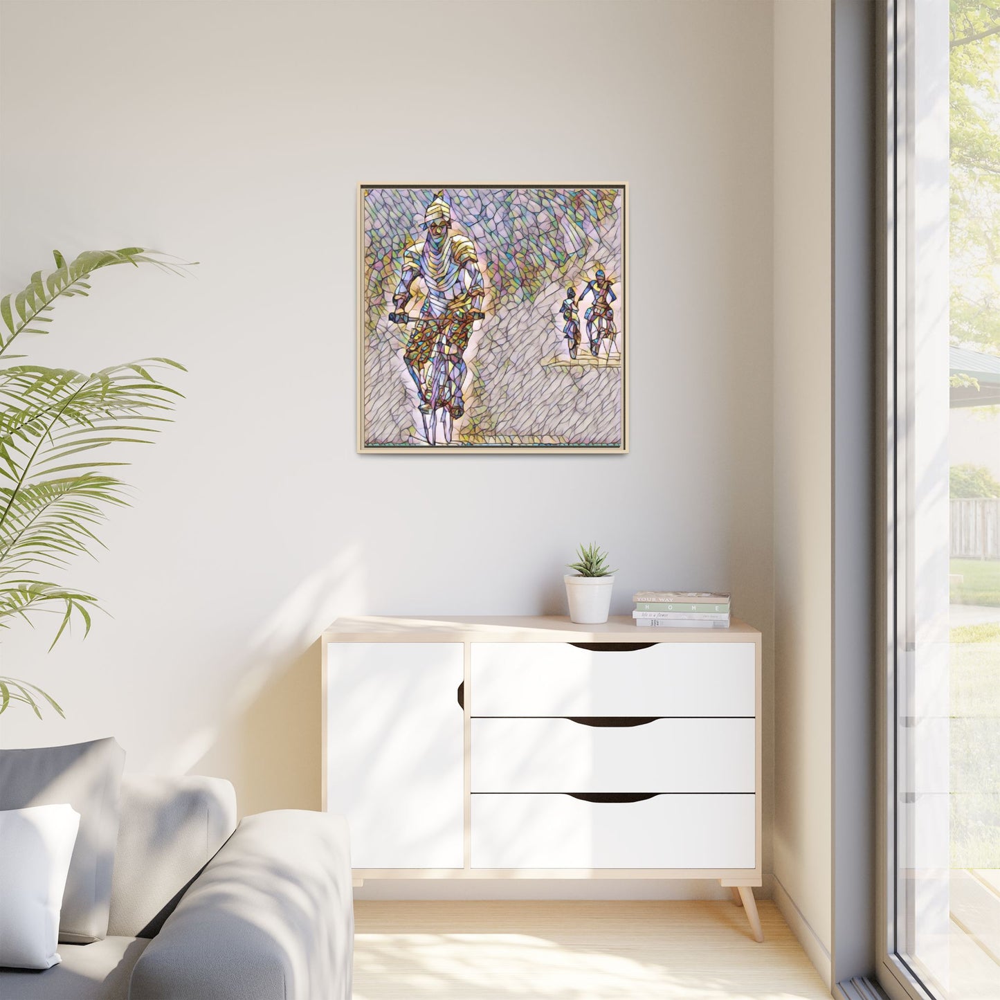 Cyclists Mosaic Matte Canvas Framed Wall Art