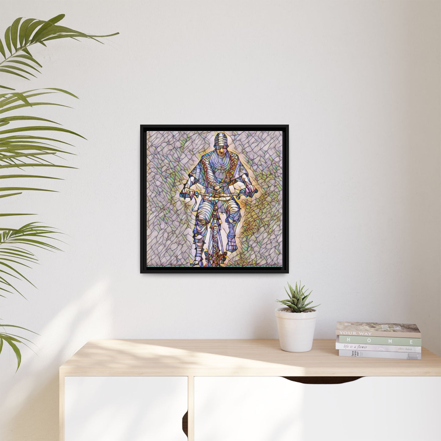 Framed Matte Canvas Art - Stylized Cyclist Illustration