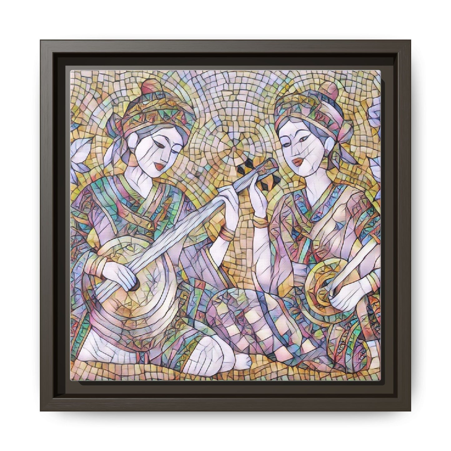 Framed Mosaic Musician Canvas Art — Ethnic Duo Wall Decor