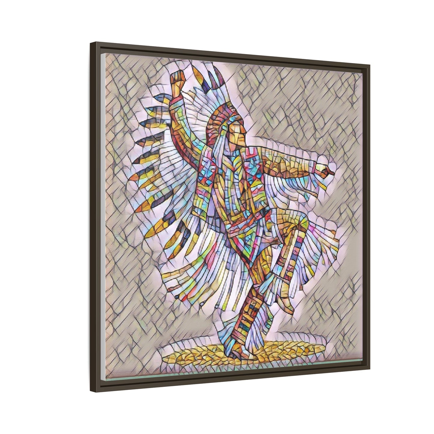 Colorful Native Dancer Framed Canvas Art — Stained Glass Style Wall Decor