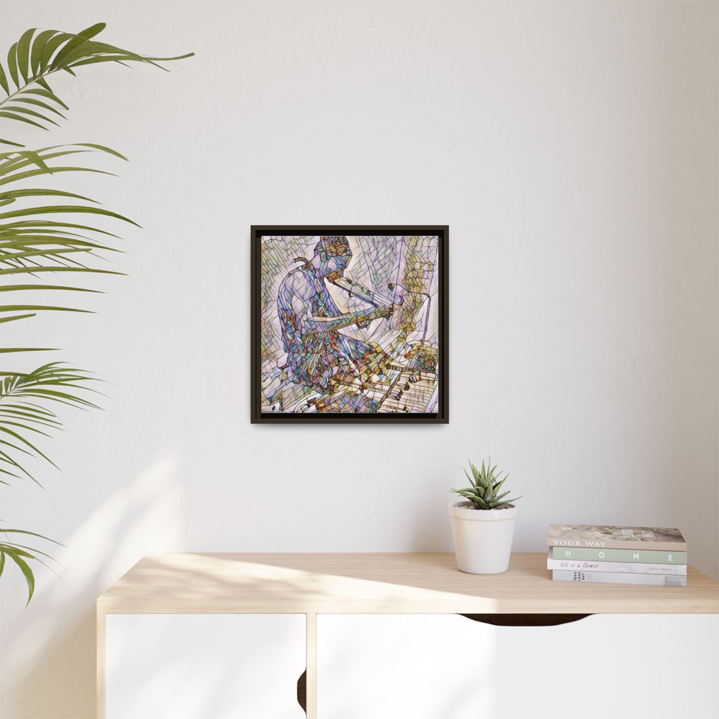 Abstract Violinist Matte Framed Canvas – Colorful Musical Art Print