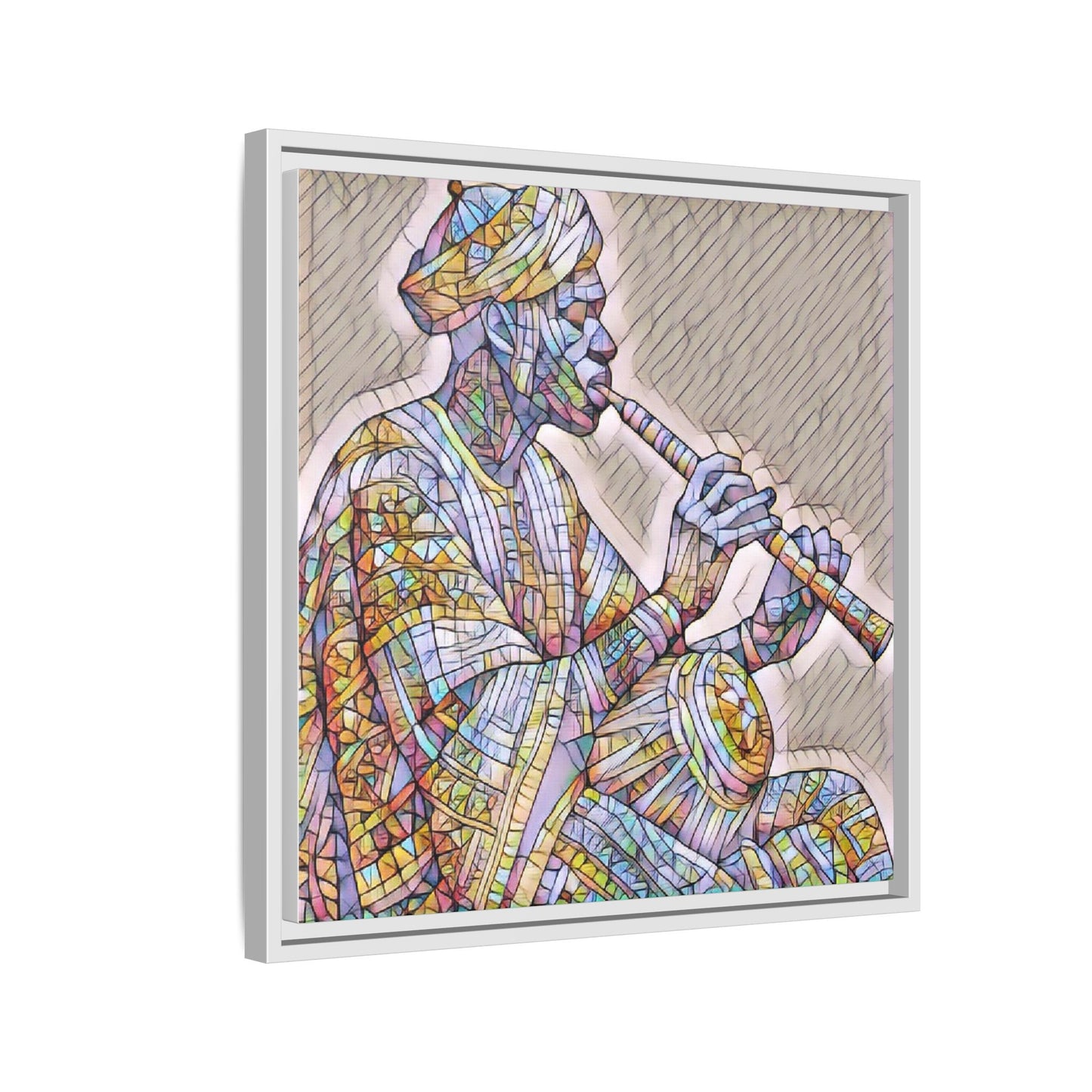 Framed Canvas Art — Colorful Middle Eastern Flute Player Print